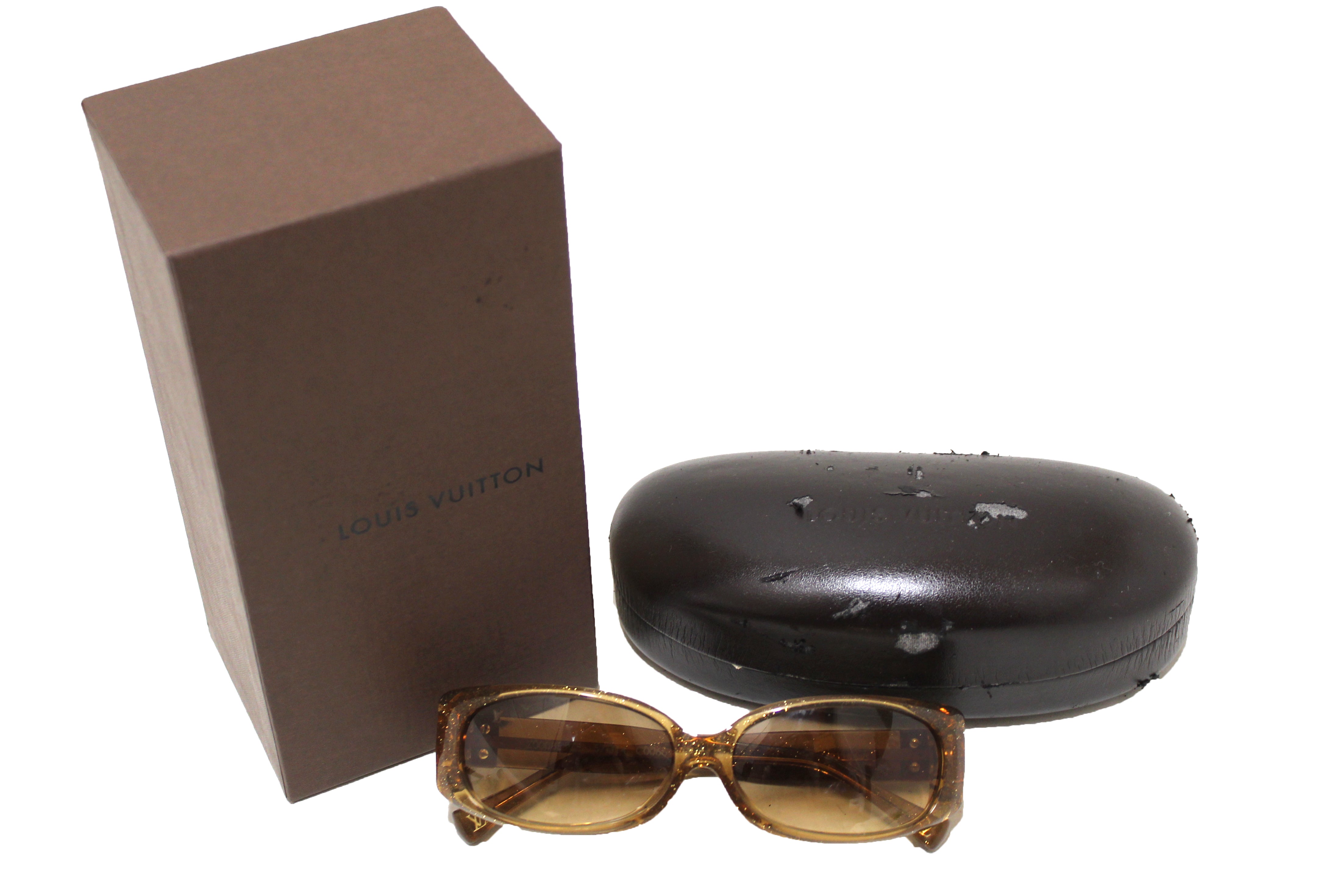 Authentic Louis Vuitton Brown Glitter Acetate Square Sunglasses