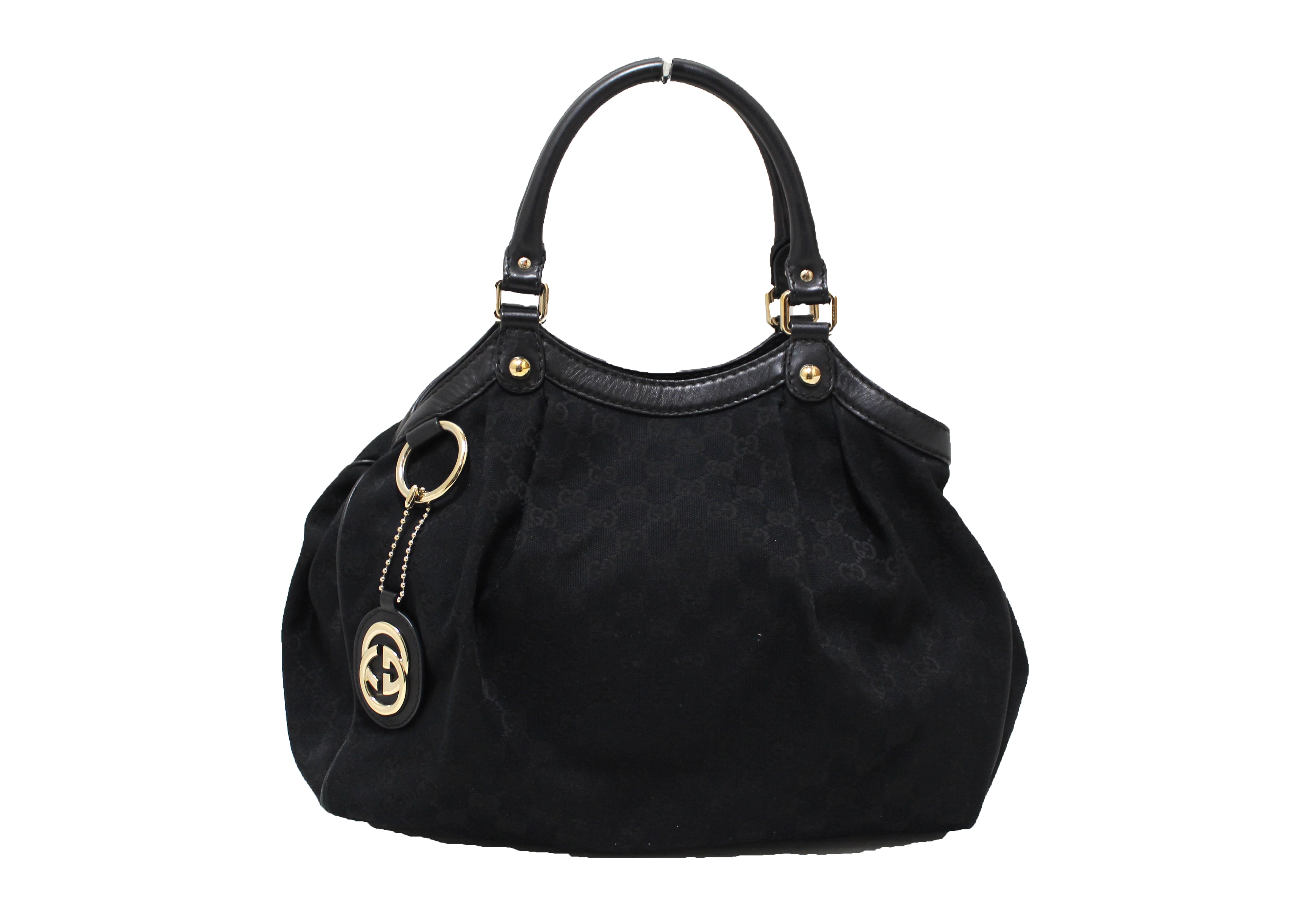Gucci Gucci Sukey Medium GG Canvas & Black Leather Tote Bag