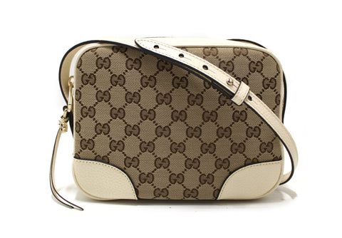 Authentic New Gucci White Signature Canvas GG Bree Crossbody Bag 449413