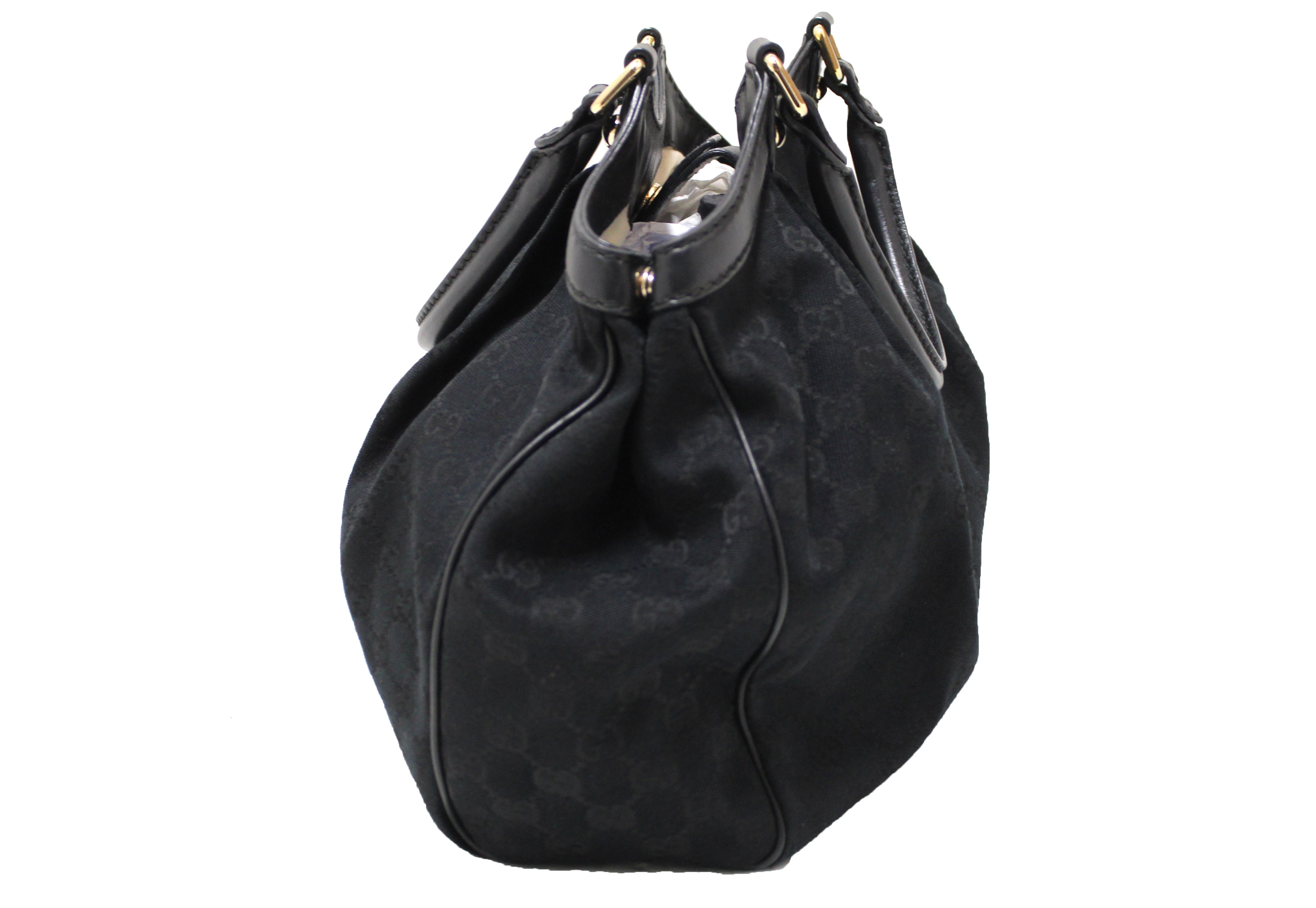Authentic GUCCI GG Supreme Monogram Canvas Leather Tote Bag Hand Bag Gray  Black