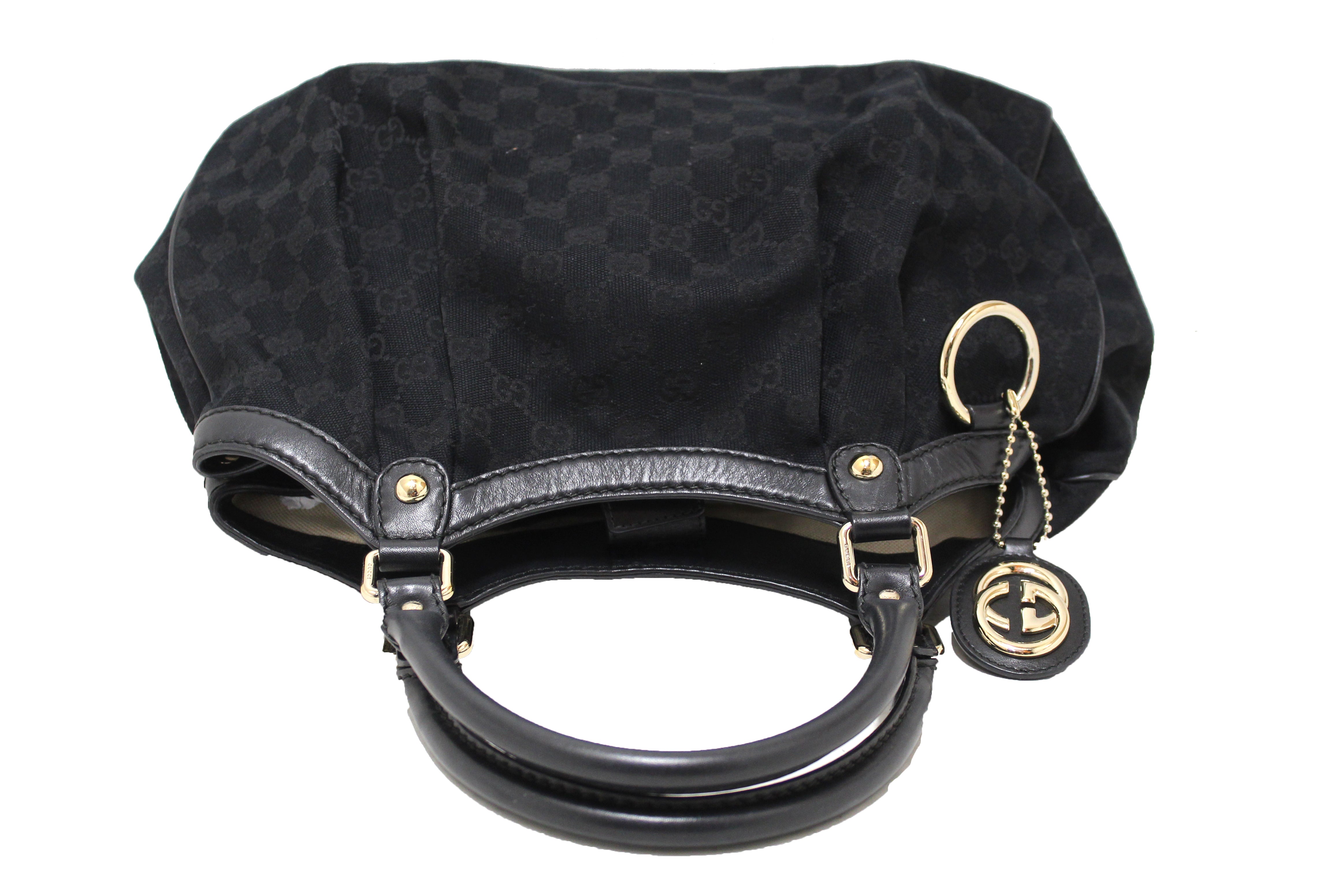 Authentic Gucci Black GG Canvas Medium Sukey Tote Bag