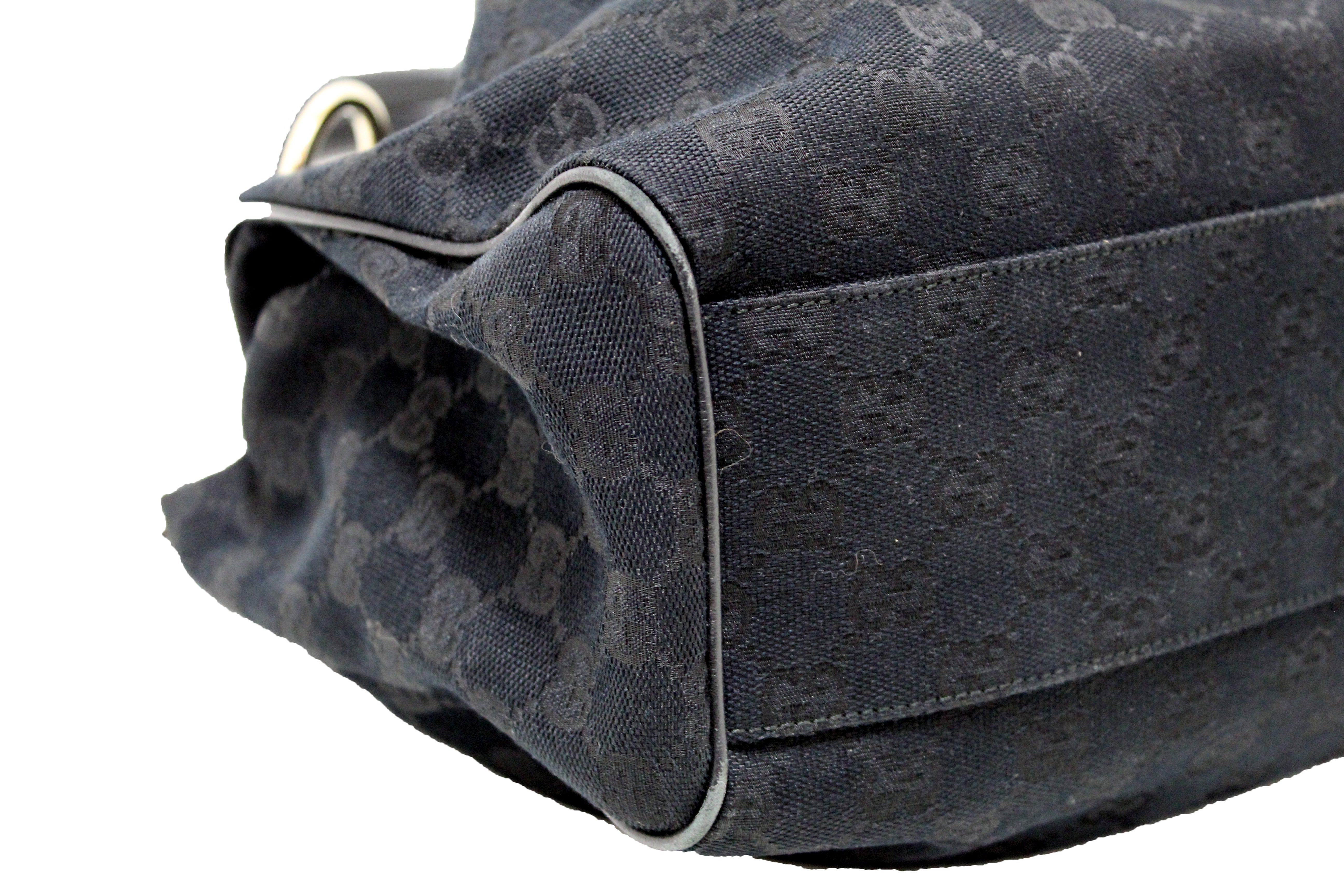 Authentic GUCCI GG Supreme Monogram Canvas Leather Tote Bag Hand Bag Gray  Black