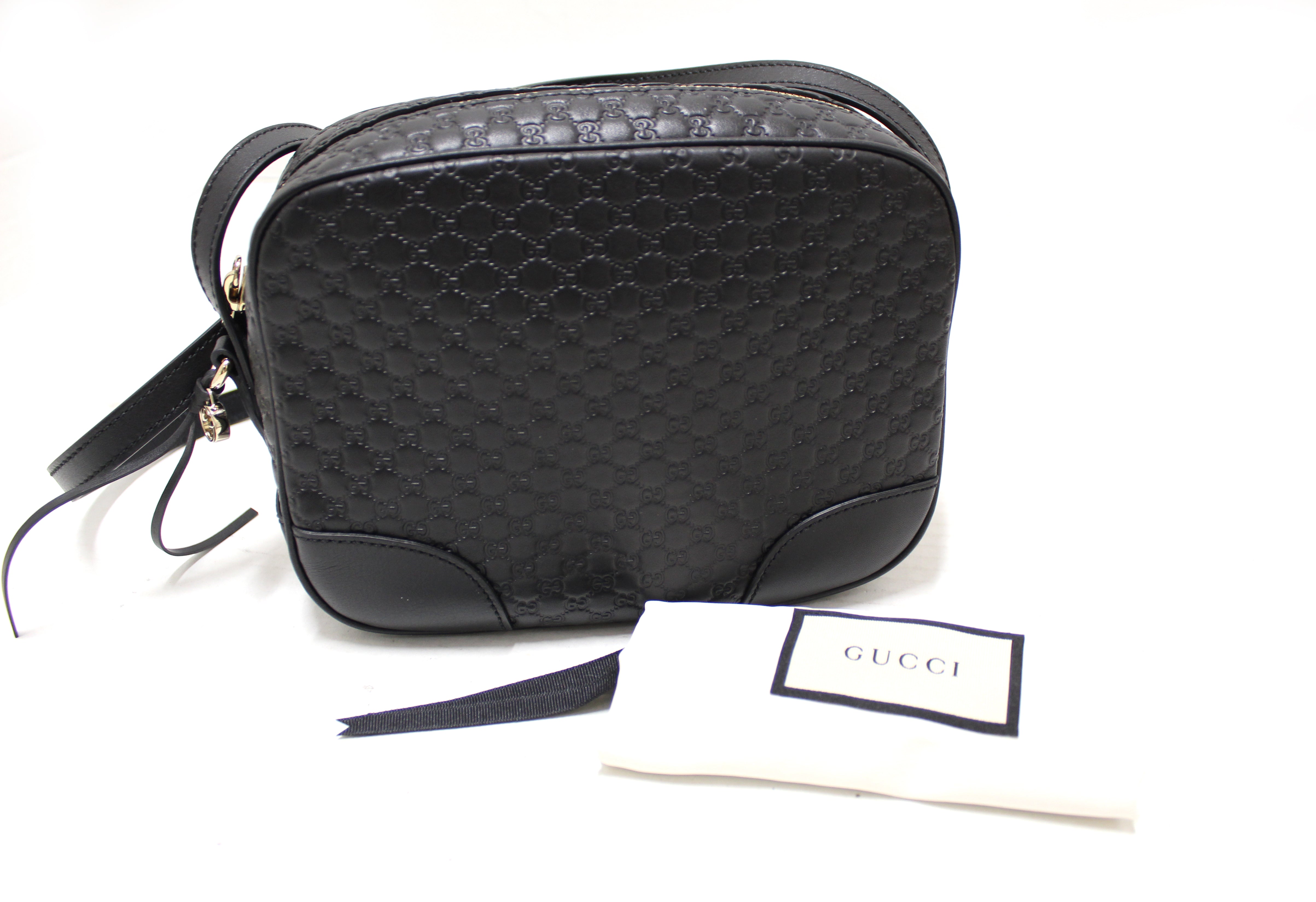 Authentic New Black Gucci GG MicroGuccissima Leather Bree Crossbody Bag 449413