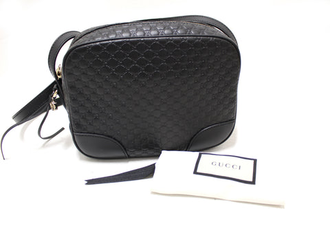 Authentic New Black Gucci GG MicroGuccissima Leather Bree Crossbody Bag