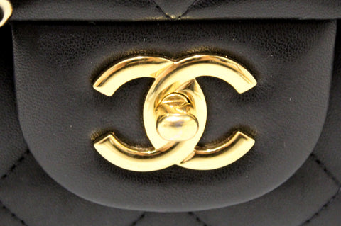 Authentic Chanel Black Quilted Lambskin Leather Jumbo Single Flap Bag