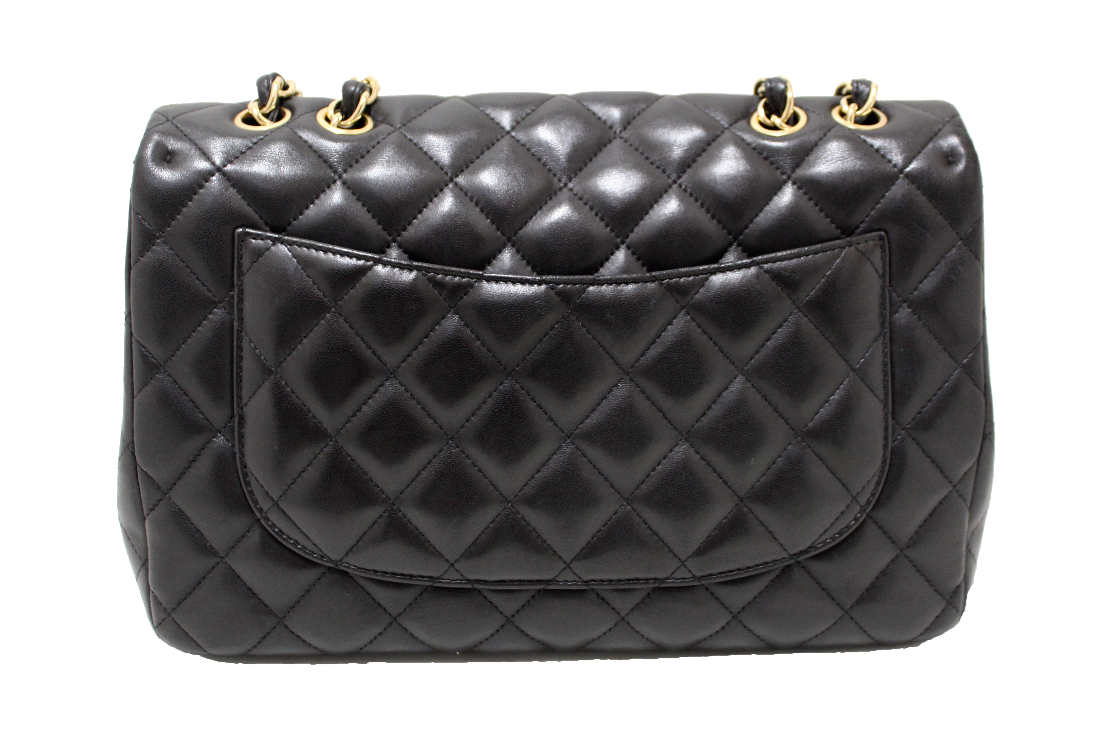 Authentic Chanel Black Quilted Lambskin Leather Jumbo Single Flap Bag
