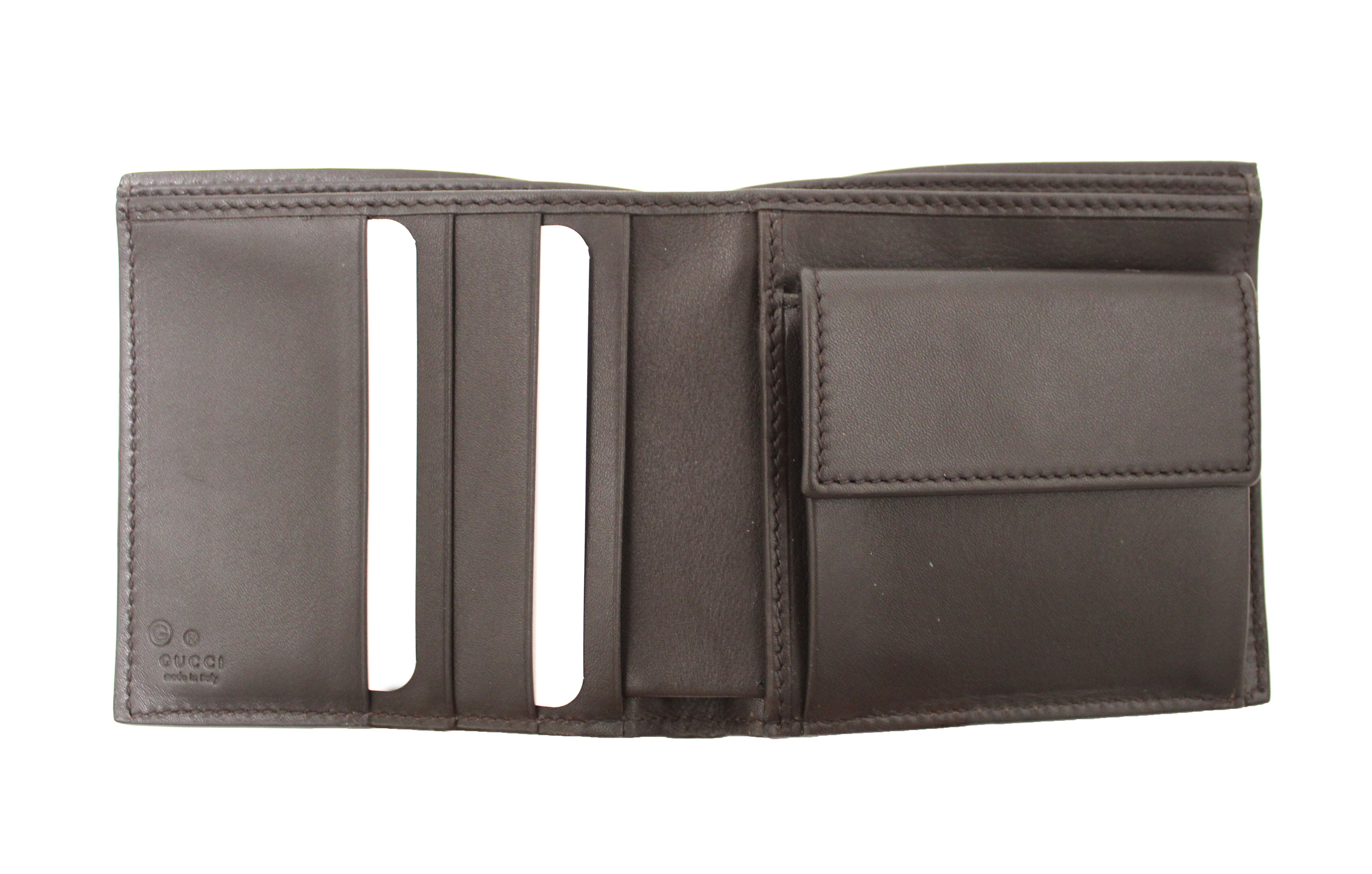 Authentic New Gucci Dark Brown Microguccissima Leather Square Bi-fold Men's Wallet 150413