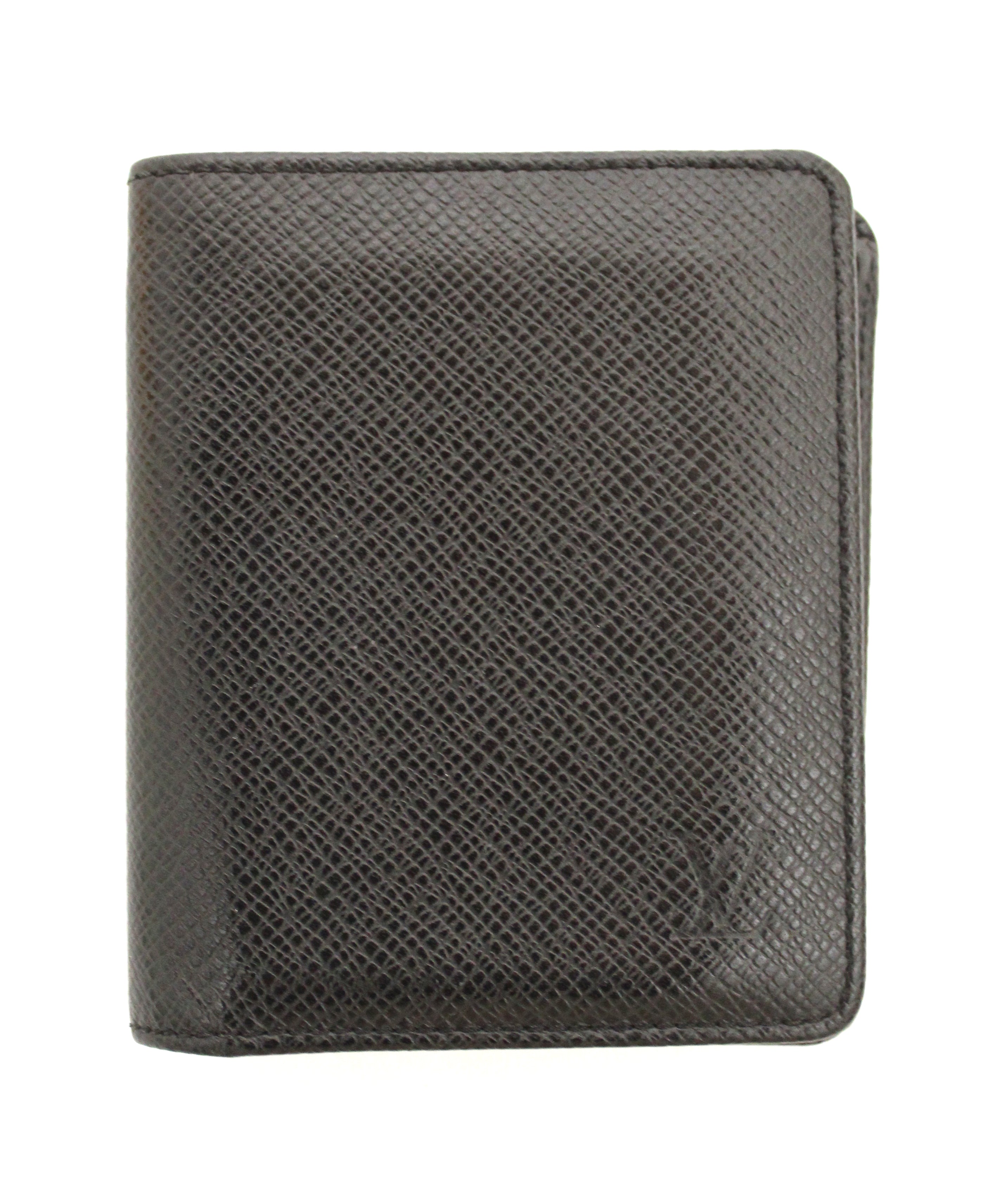 Authentic Louis Vuitton Black Bifold Taiga Leather Compact Wallet