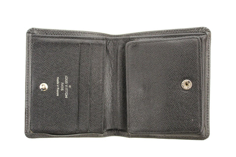 Authentic Louis Vuitton Black Bifold Taiga Leather Compact Wallet