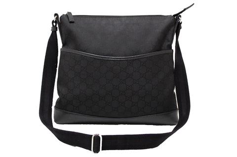 Authentic Gucci Black GG Nylon Messenger Bag