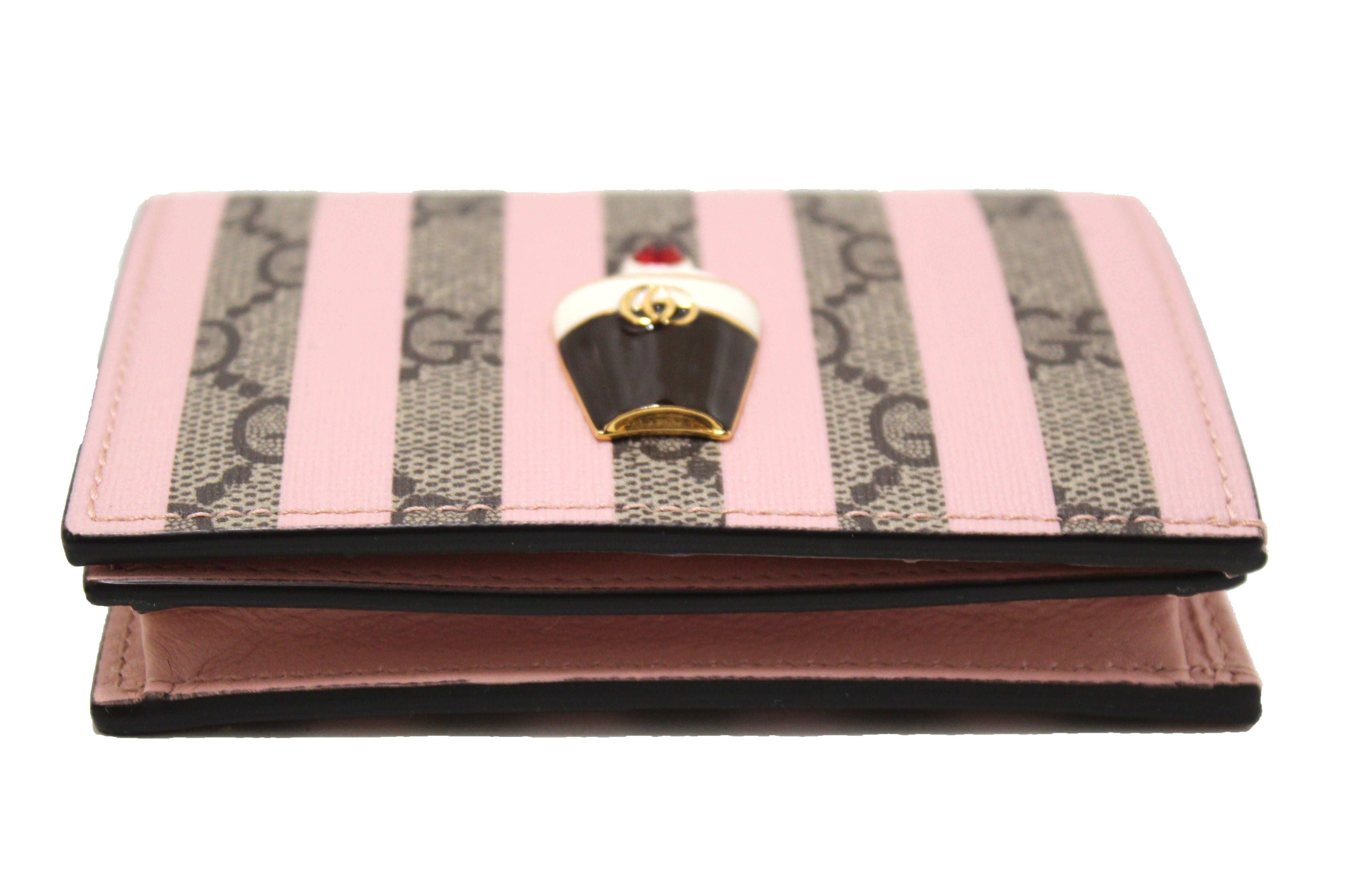 Authentic NEW Gucci GG Supreme Pink Stripe Ice Cream Wallet