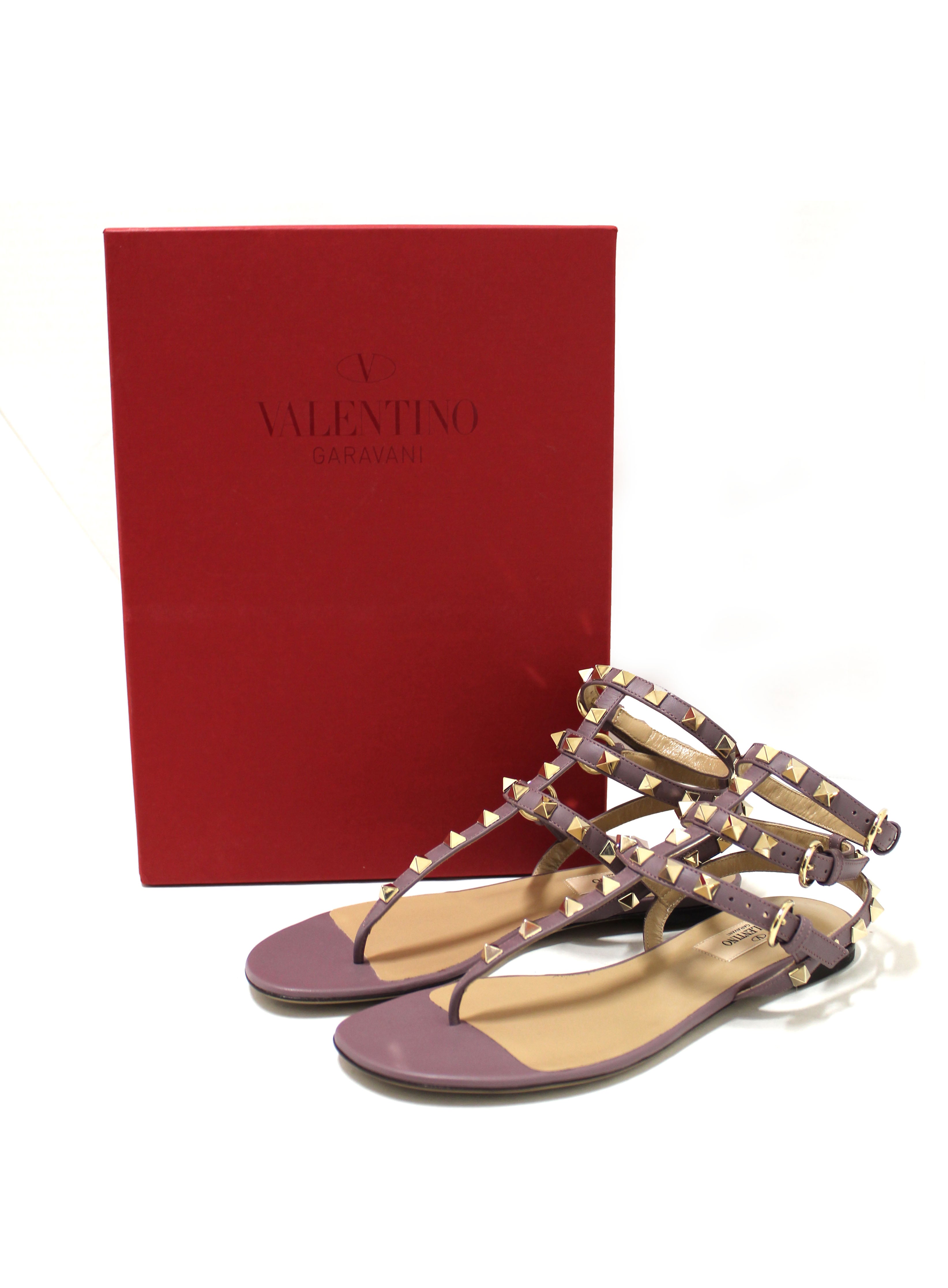 Authentic New Valentino Purple Leather Rockstud Flip Flop Sandal