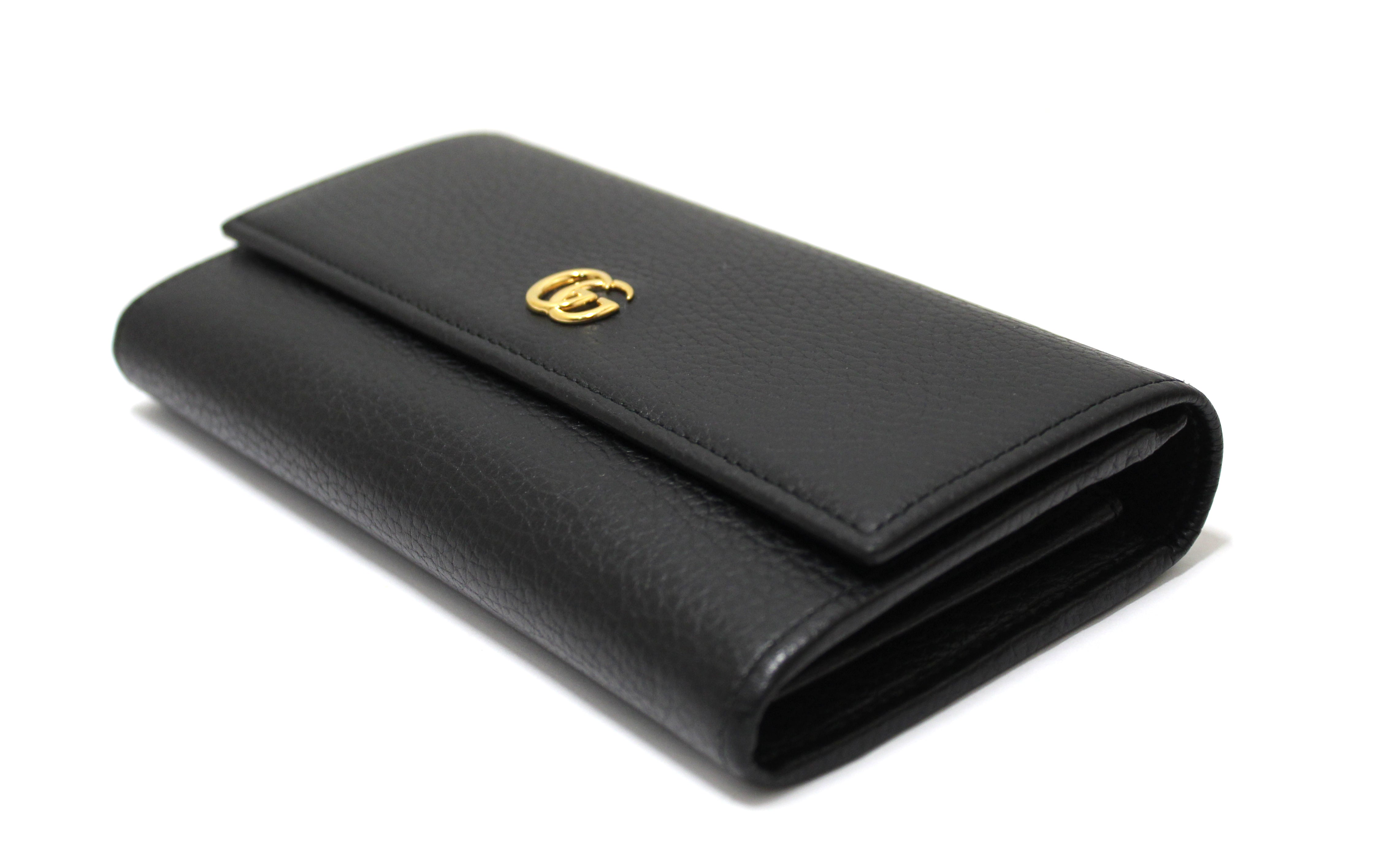 Authentic Gucci Black GG Marmont Leather Continental Long Wallet
