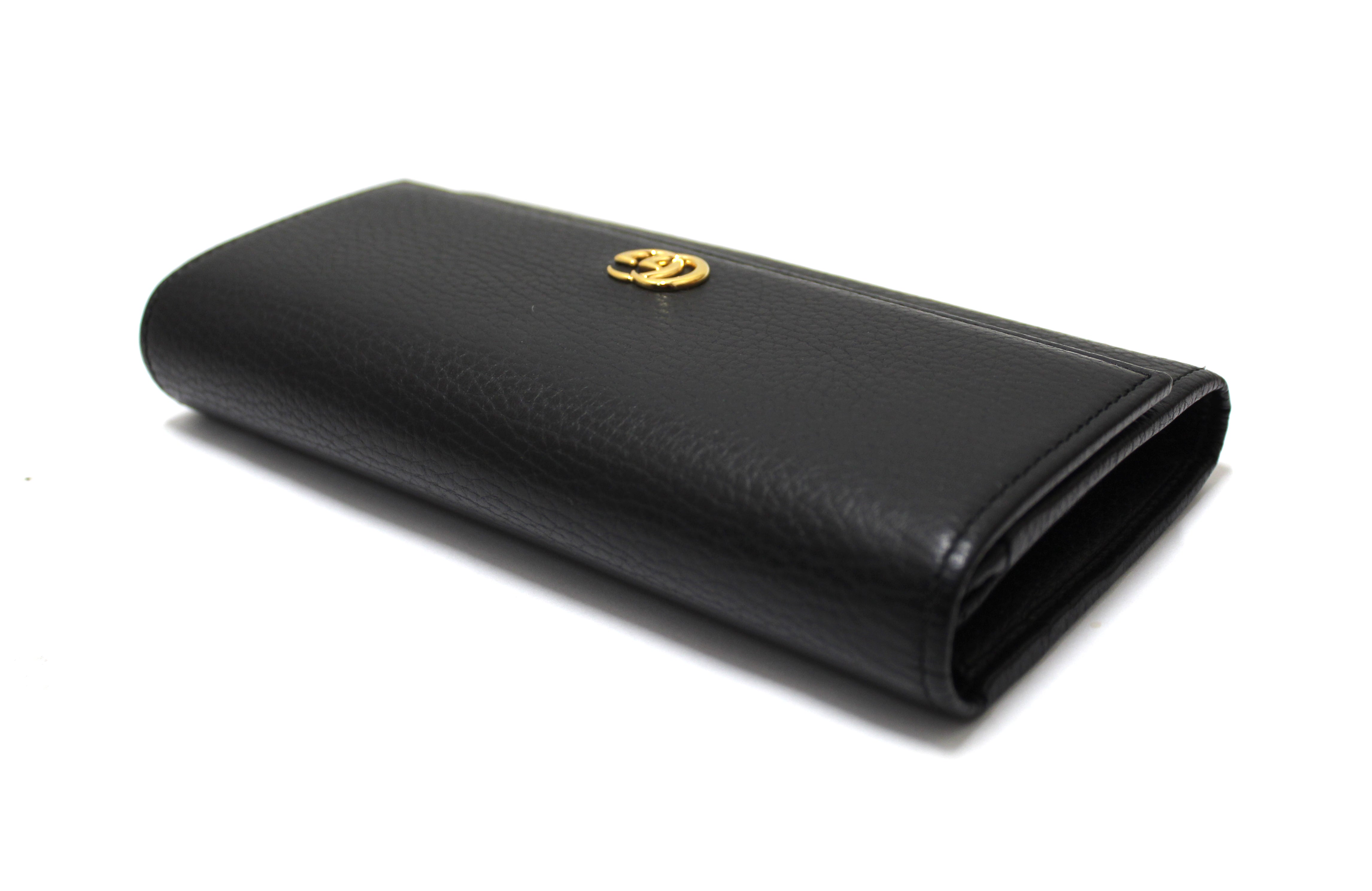 Authentic Gucci Black GG Marmont Leather Continental Long Wallet