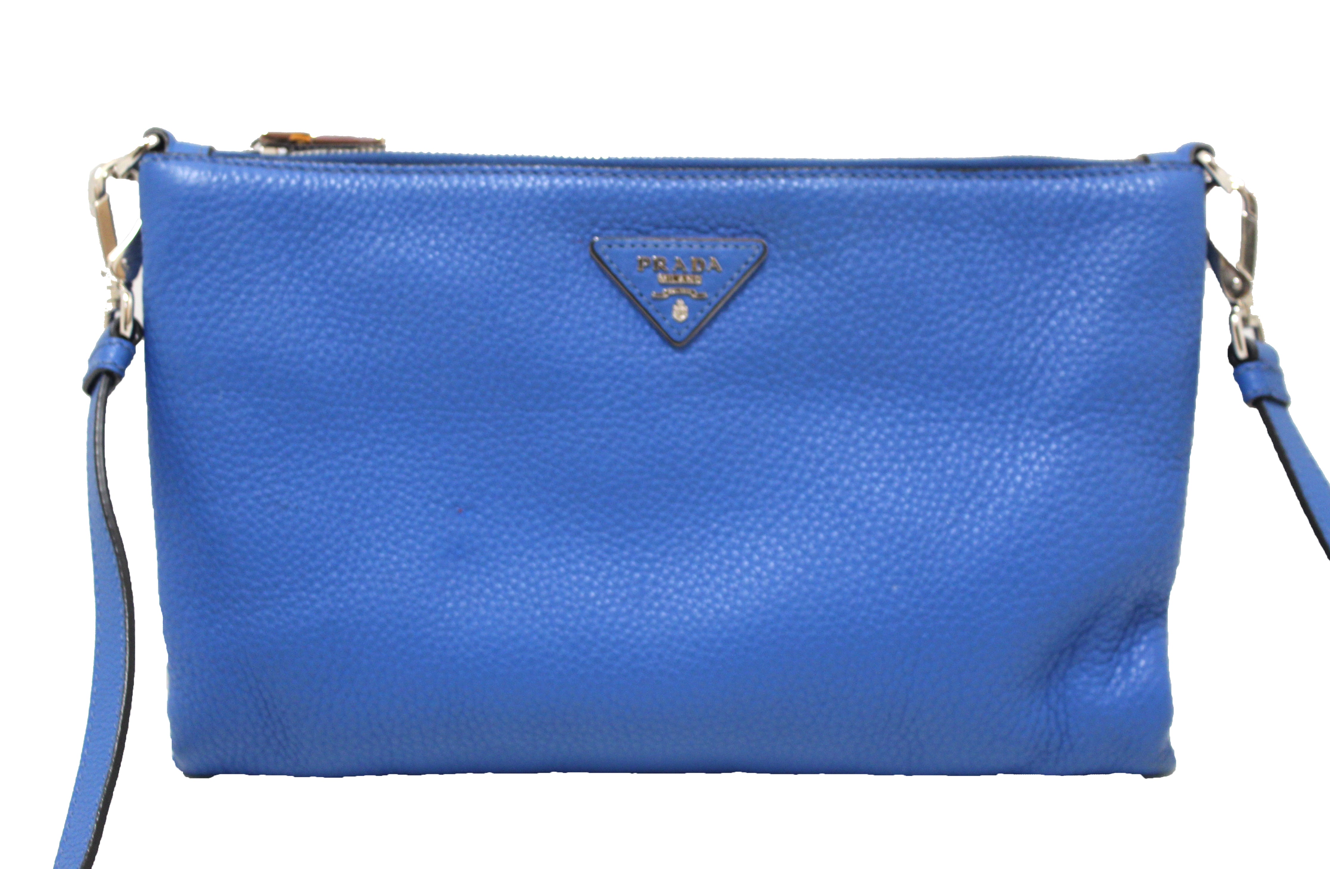 Prada Saffiano Leather Blue Clutch Bag