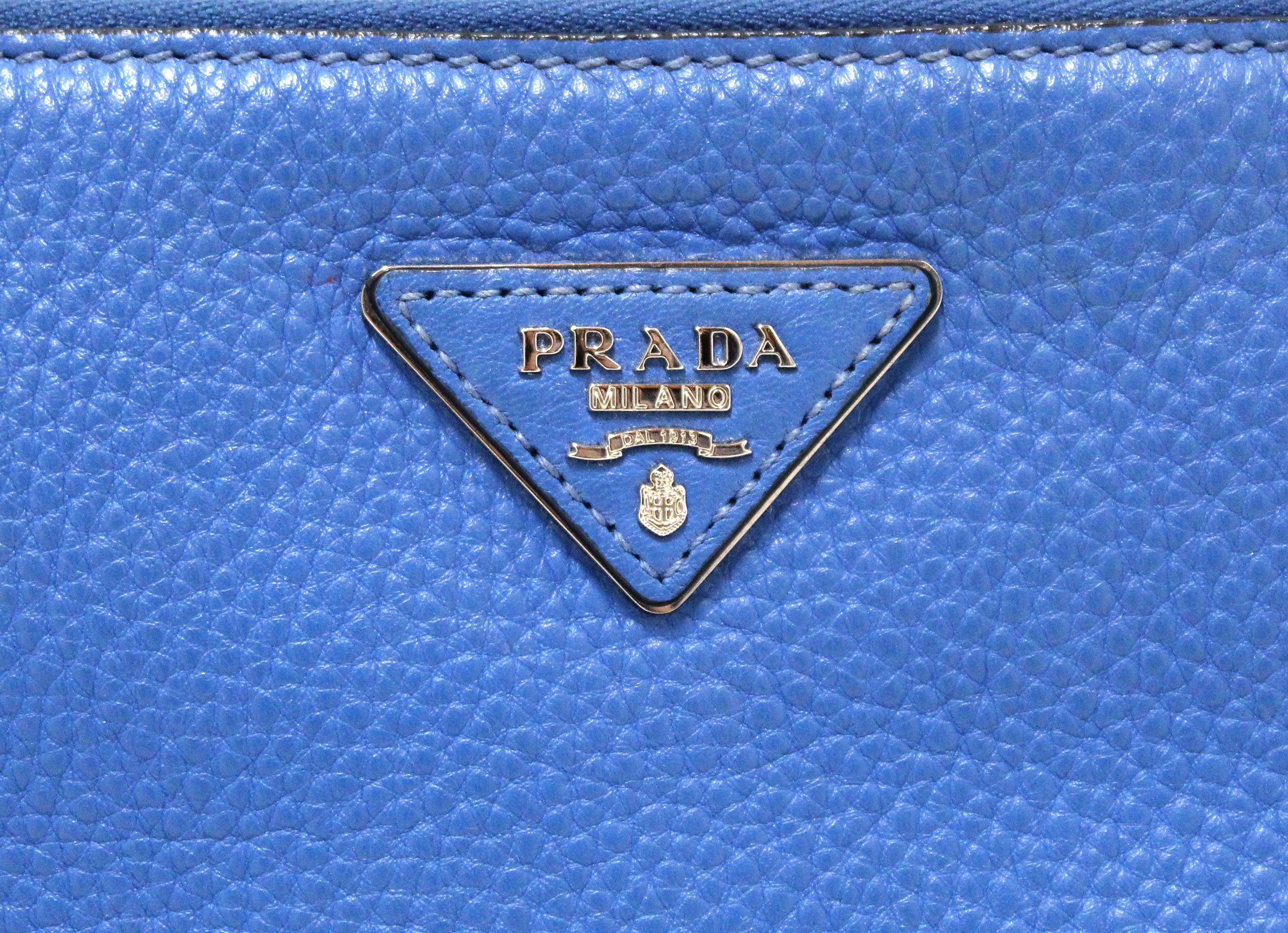 PRADA Saffiano Textured Leather Wristlet Wallet Blue