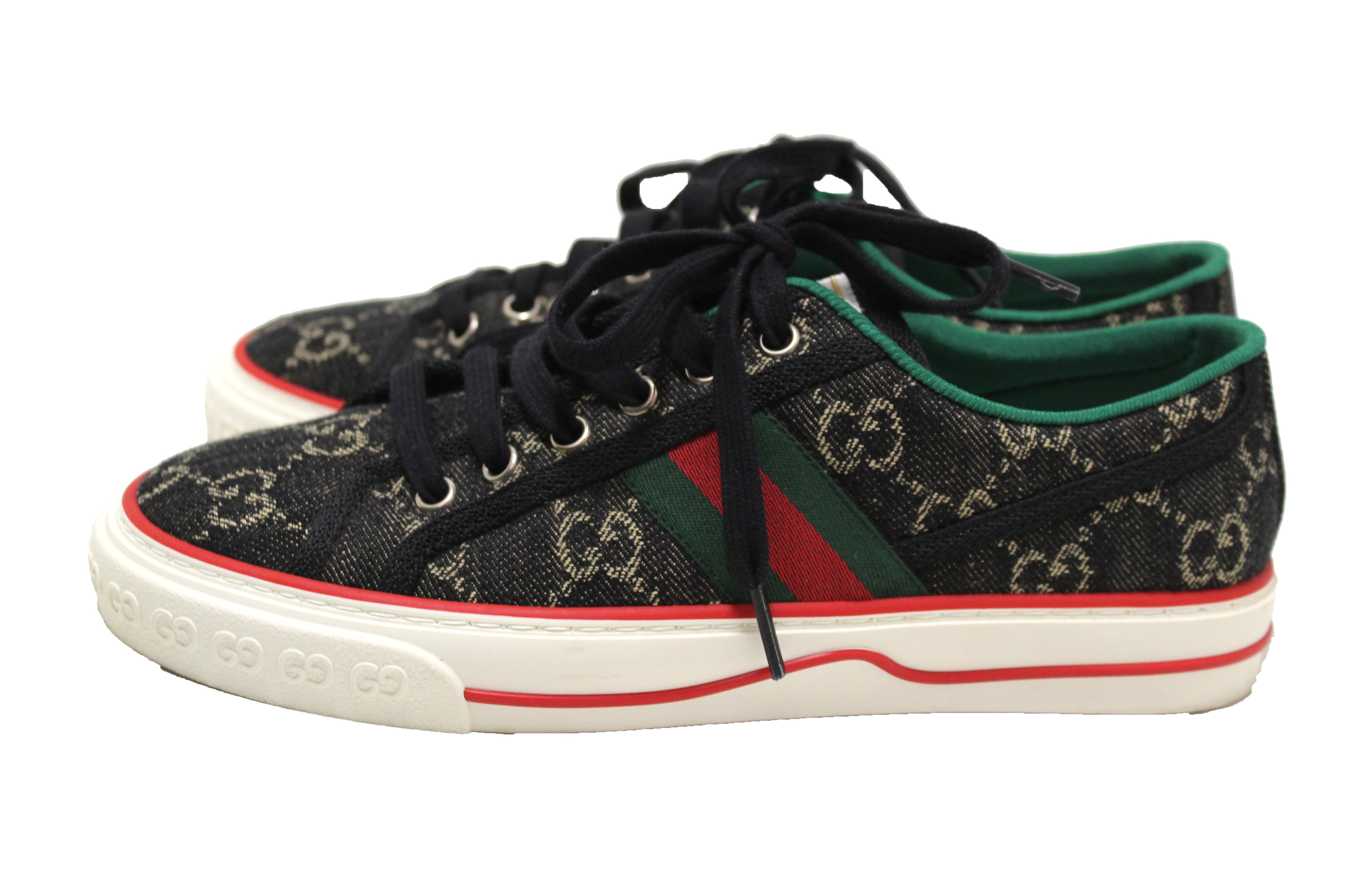 Authentic Gucci GG Denim Jacquard Tennis 1977 Sneaker Size 7