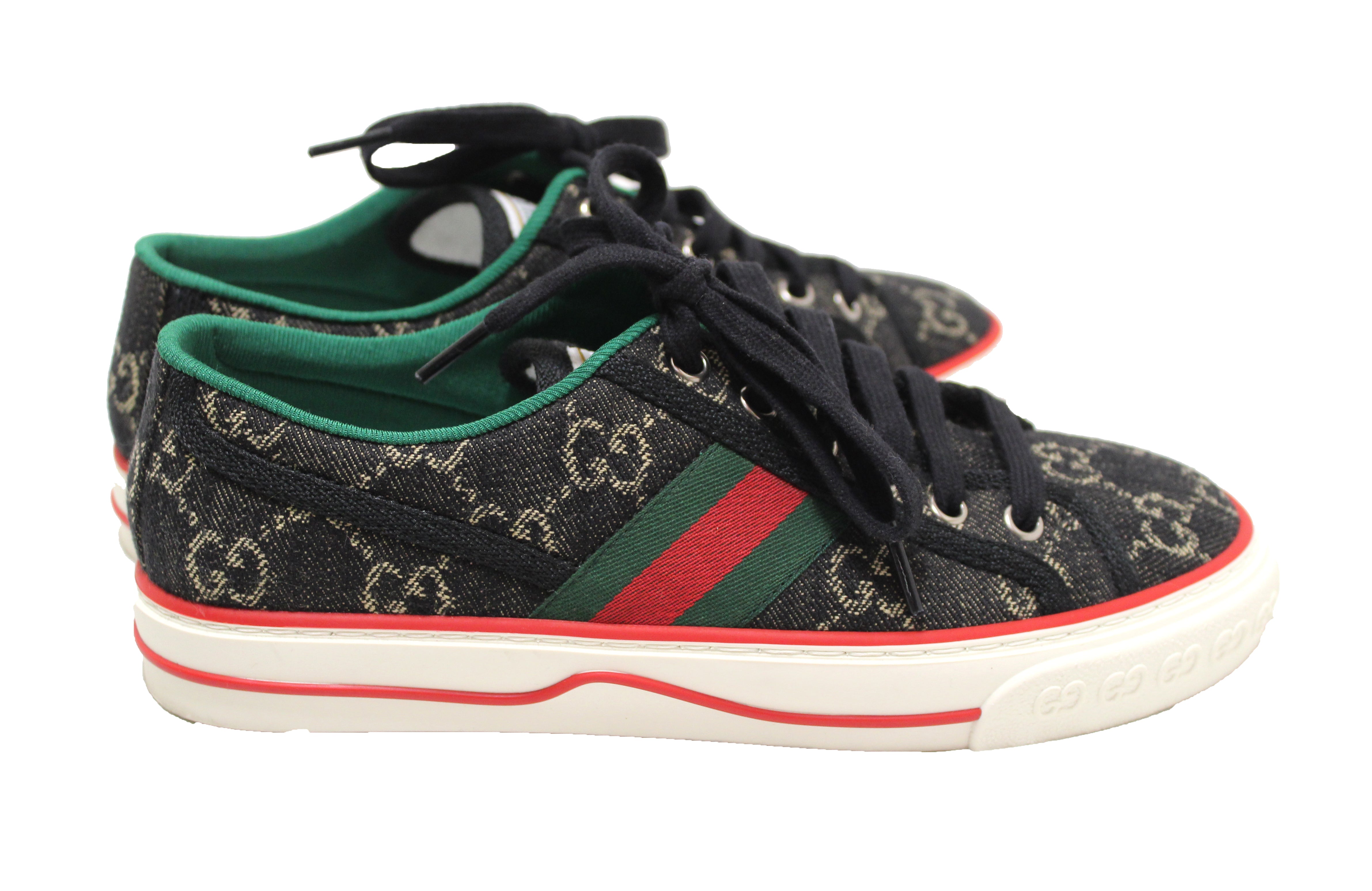 Authentic Gucci GG Denim Jacquard Tennis 1977 Sneaker Size 7