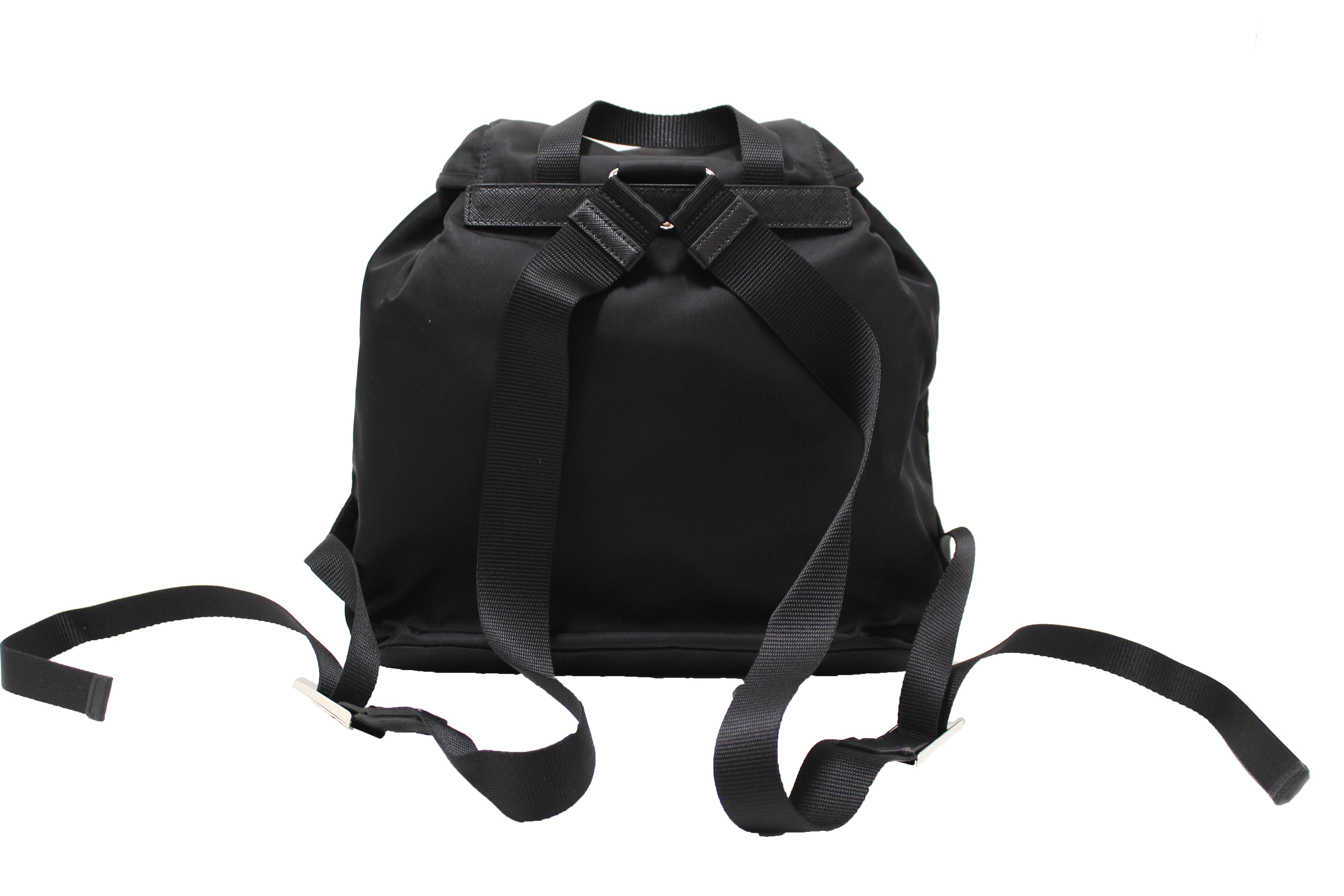 Authentic New Prada Black Nylon With Silver Hardware Backpack