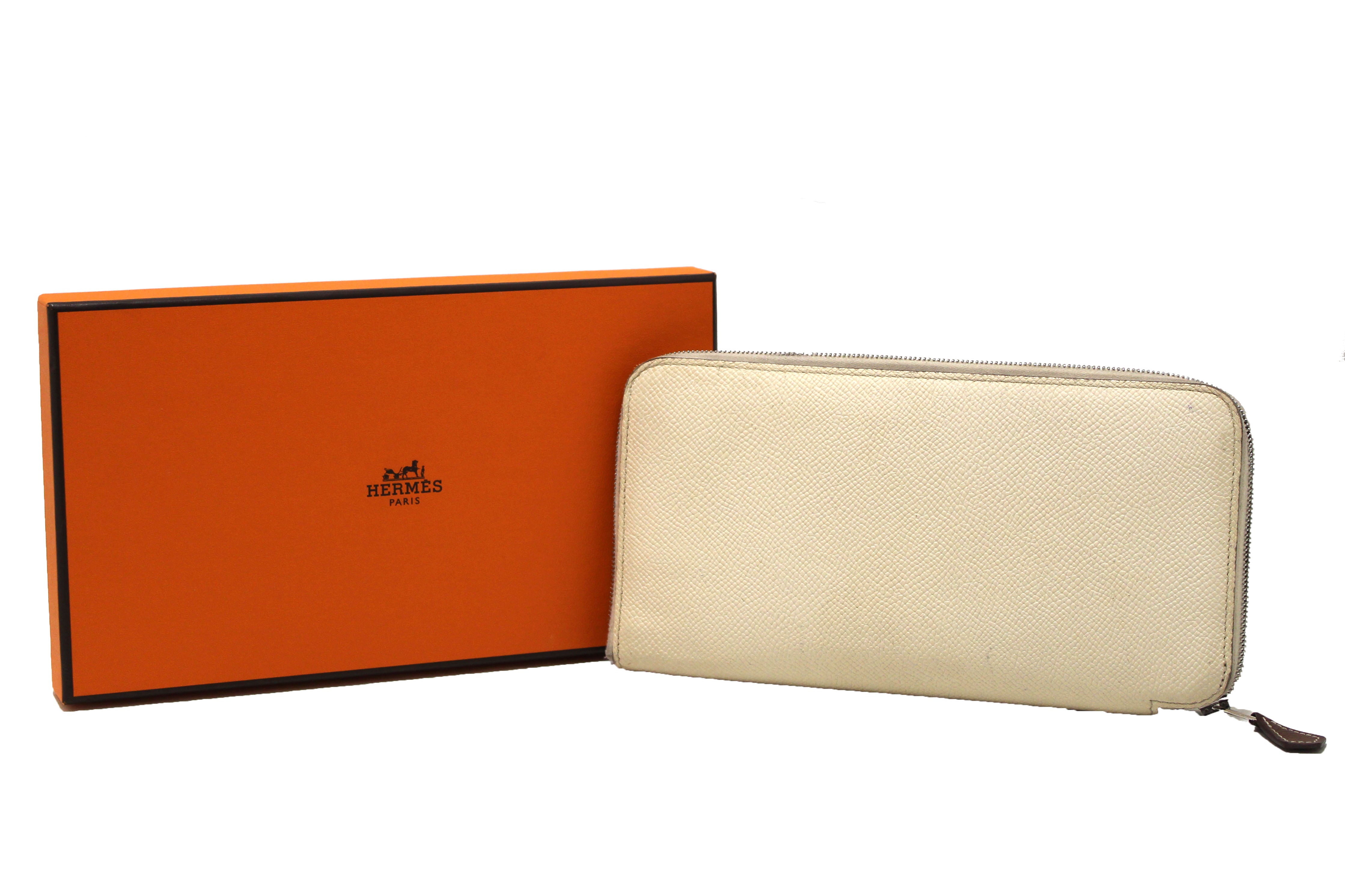 Authentic Hermes White Epsom Leather Azap Silk'In Classic Wallet