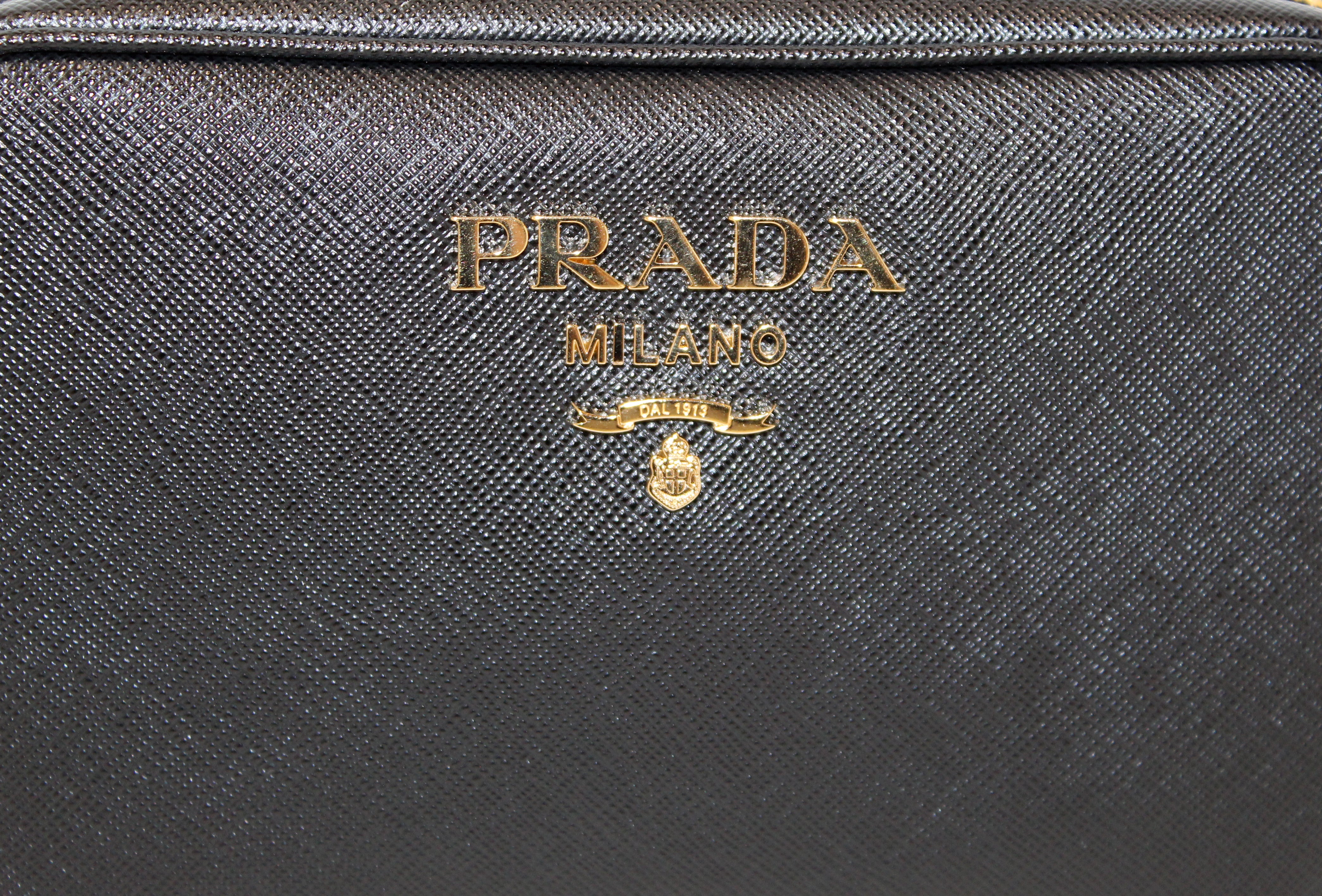 Authentic NEW Prada Black Saffiano Leather Bandoliera Camera Messenger Bag