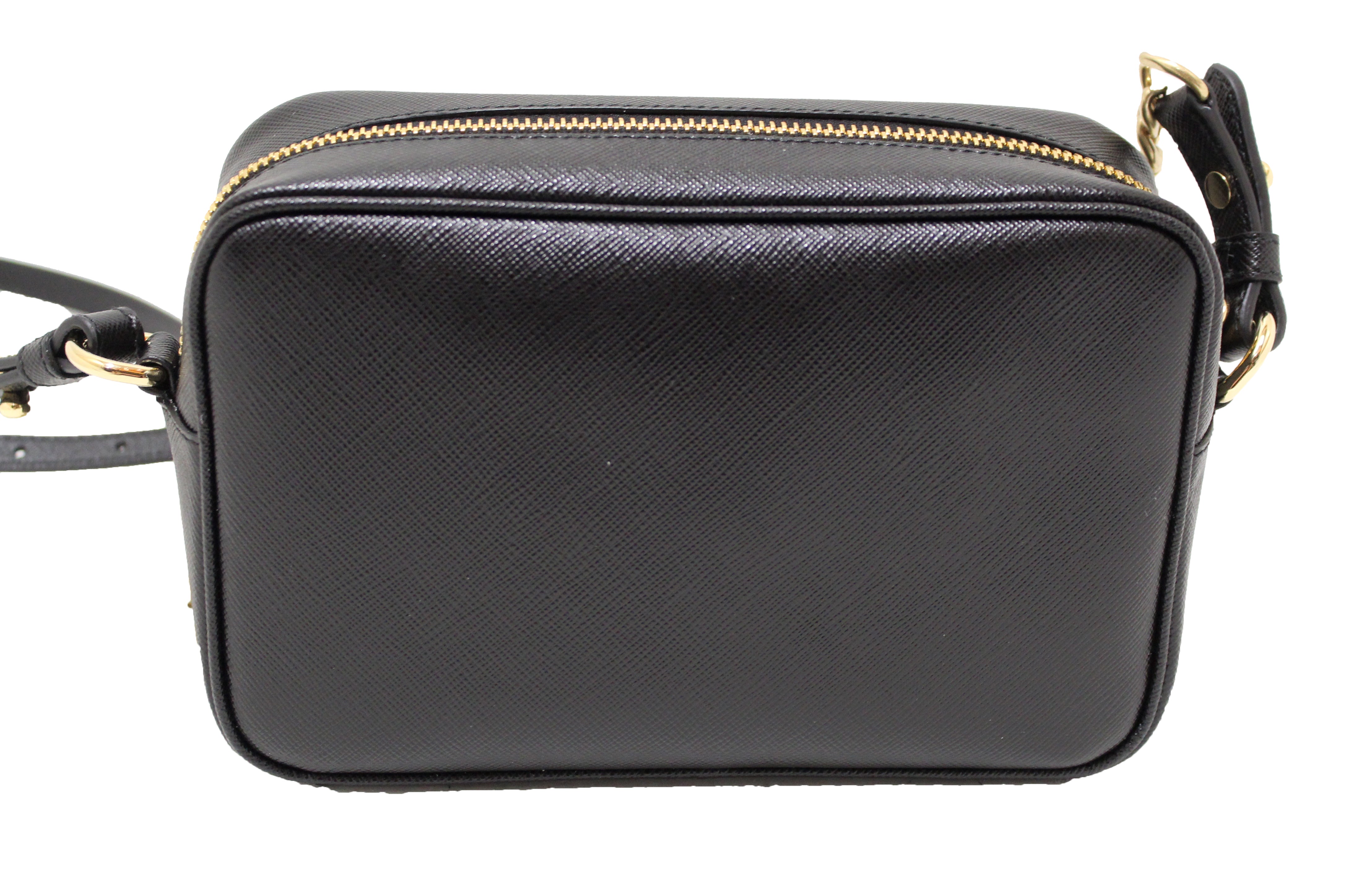 Prada Black Logo Double Strap Leather Camera Bag