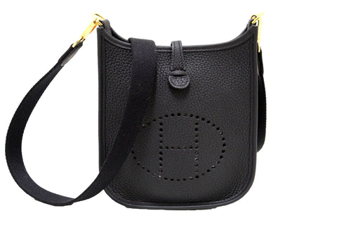 Authentic Hermes Black Clemence Leather Evelyne 16 Amazone Bag