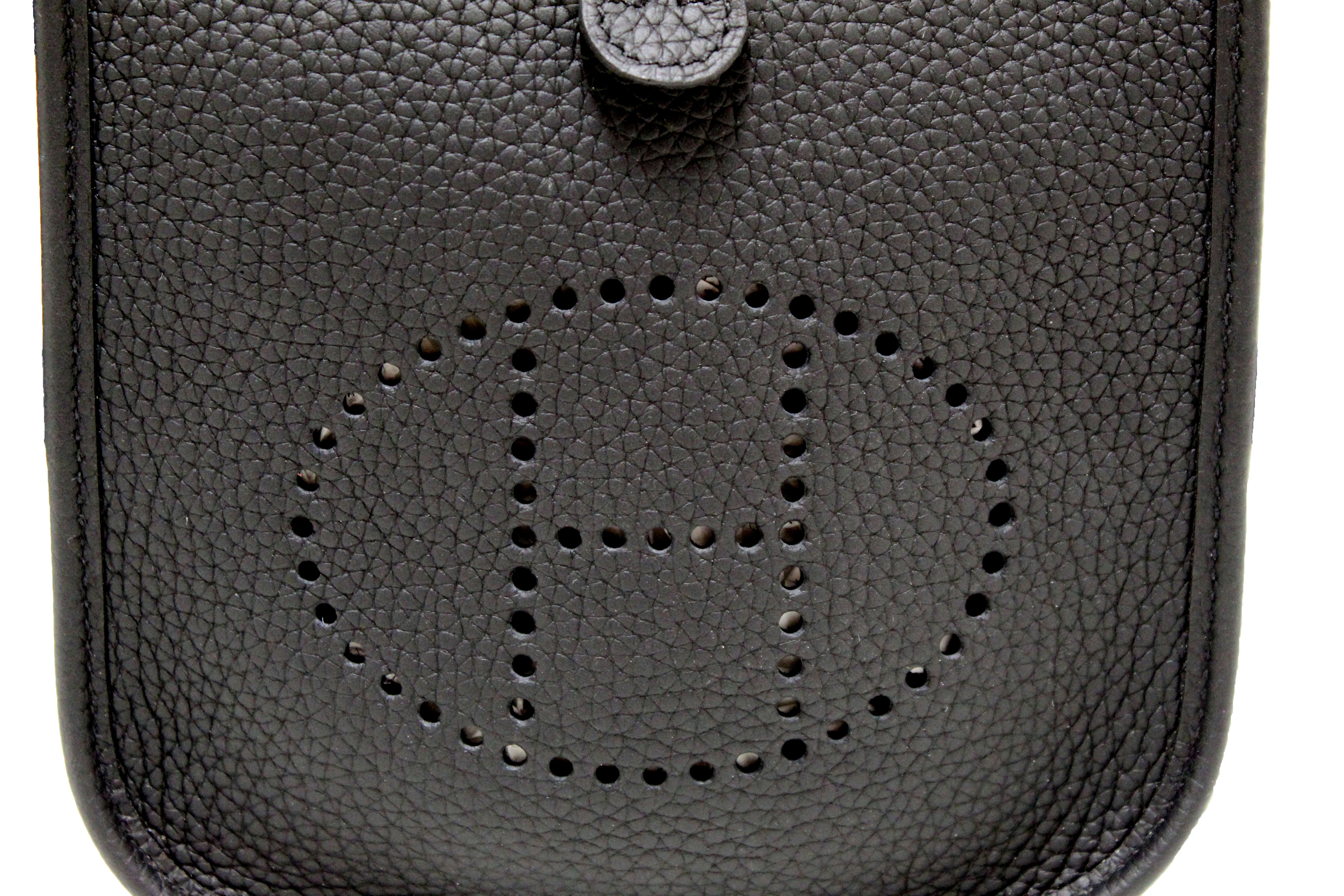 Authentic Hermes Black Clemence Leather Evelyne 16 Amazone Bag