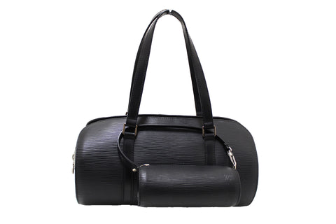 Authentic Louis Vuitton Black Epi Leather Soufflot Handbag With Mini Bag