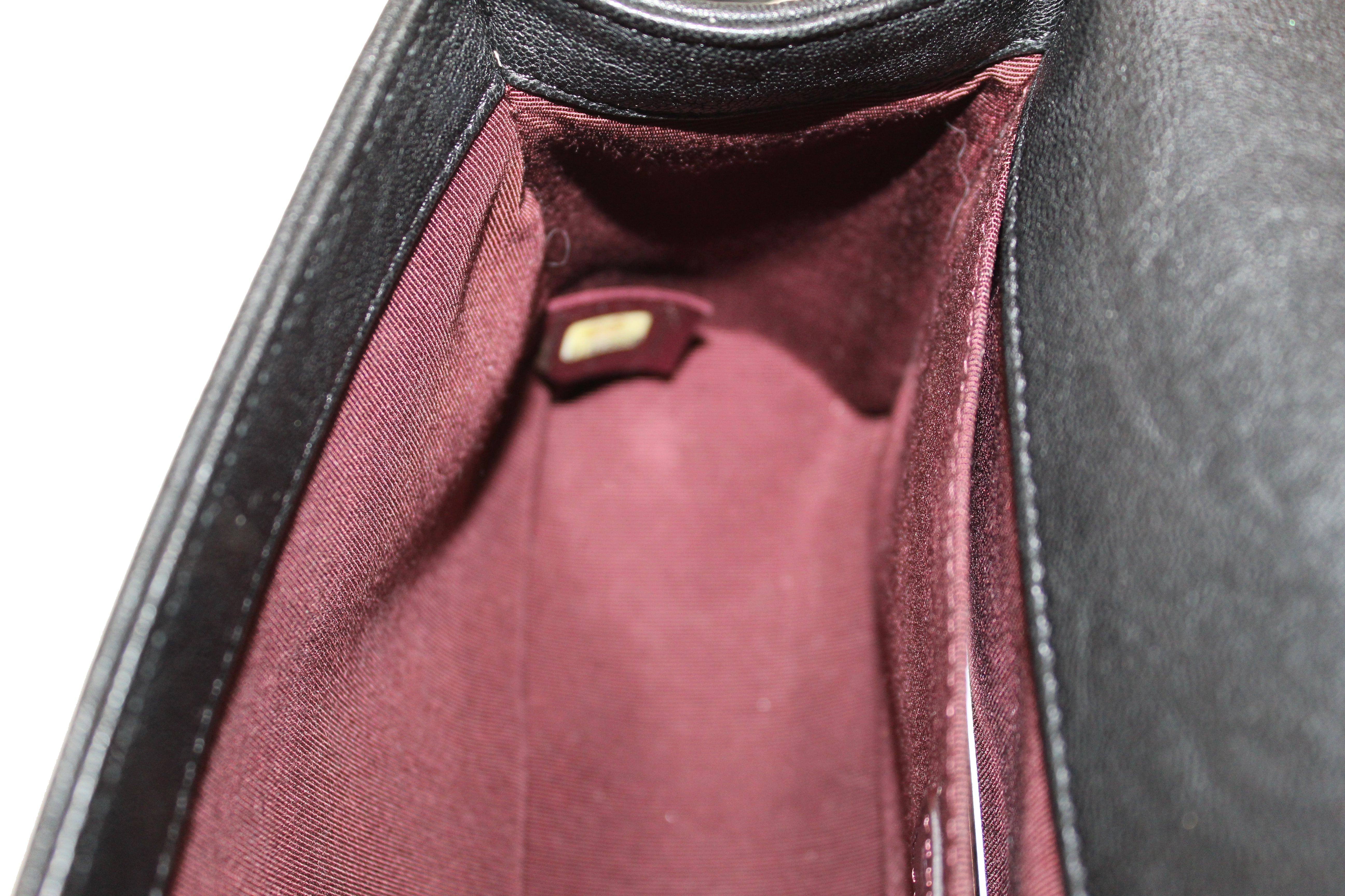 Authentic Chanel Studded Black Quilted Distressed Calfskin Old Medium Boy Flap Shoulder Bag