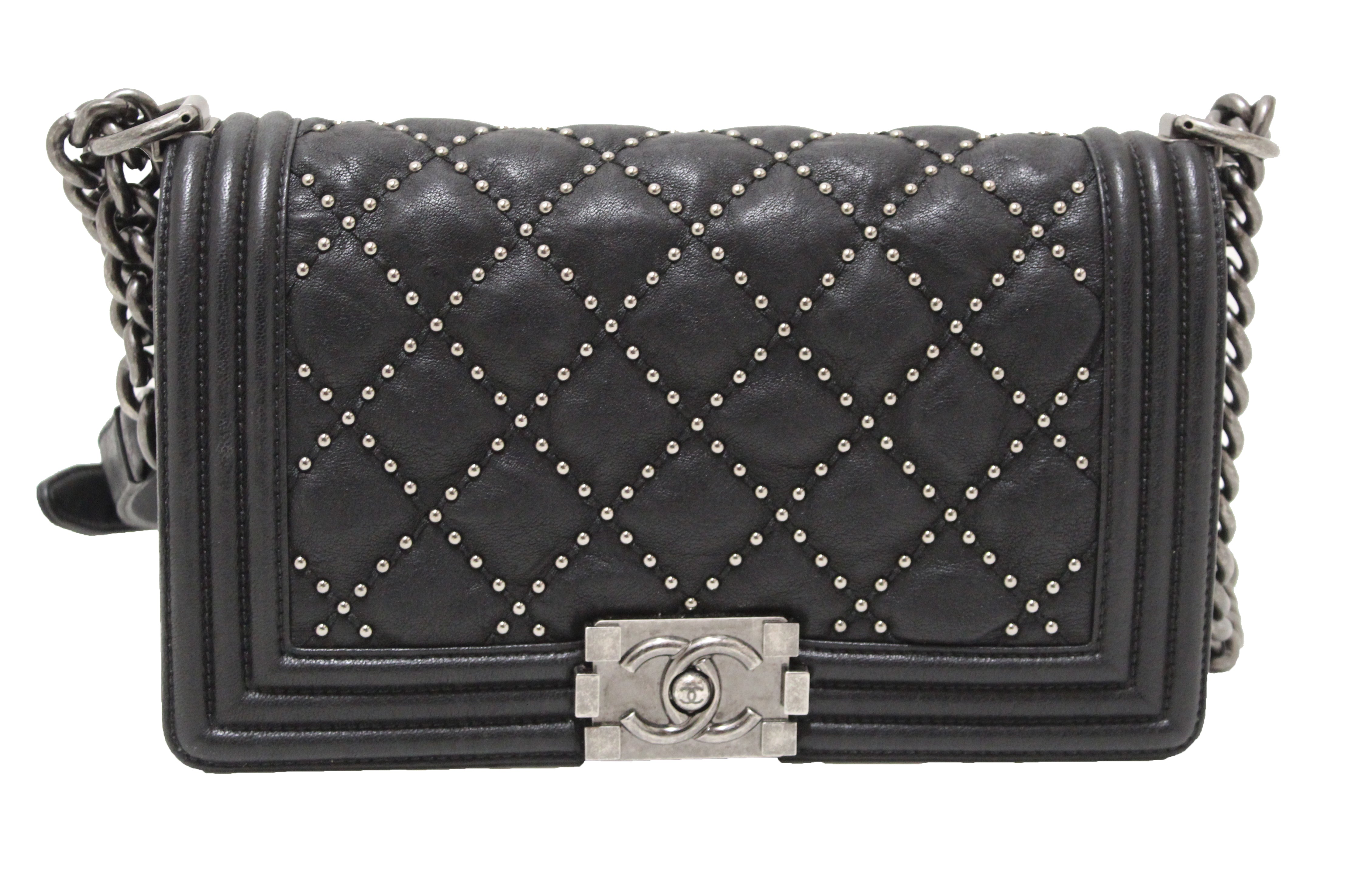 Authentic Chanel Studded Black Quilted Distressed Calfskin Old Medium –  Paris Station Shop