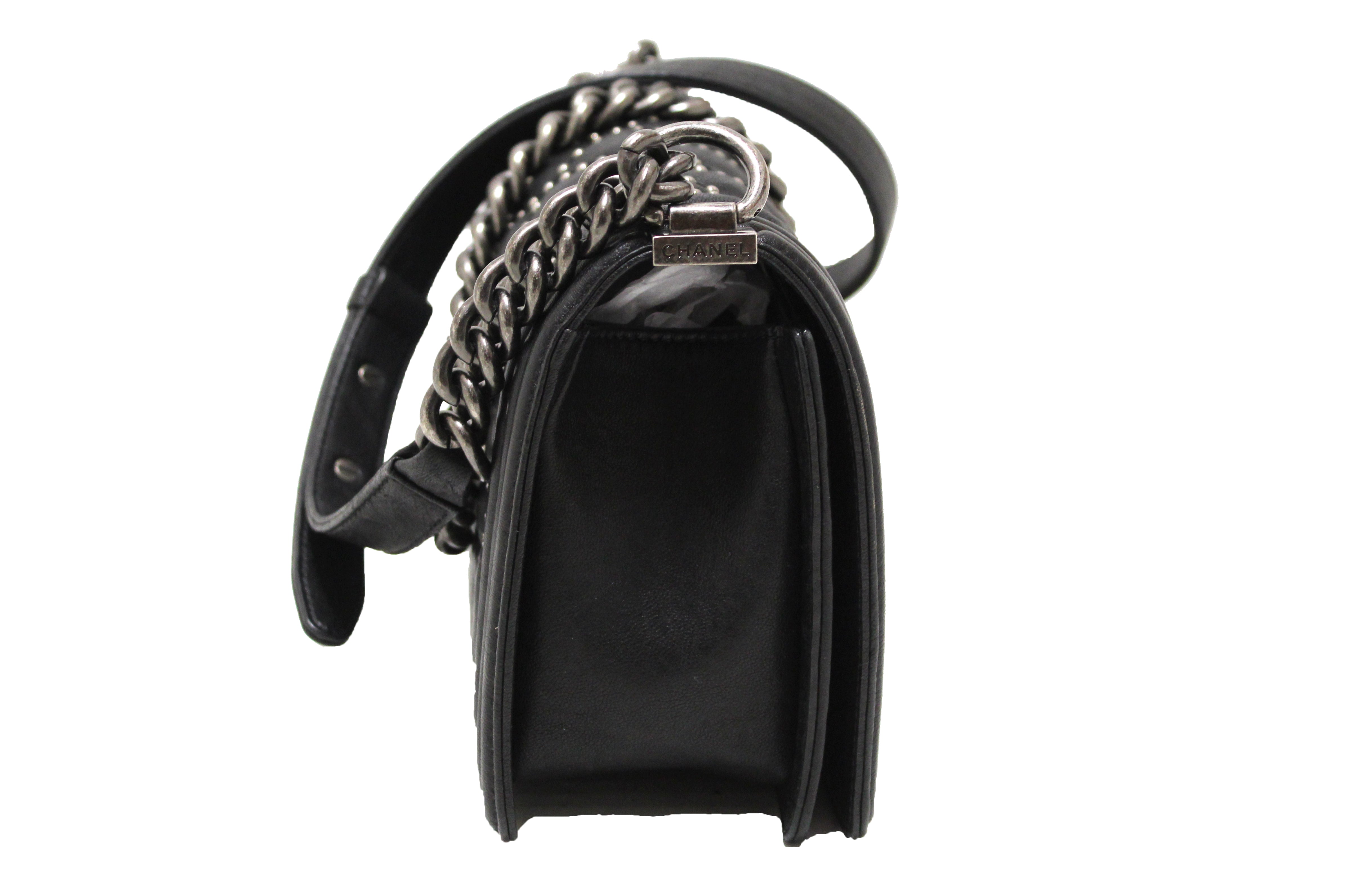 Chanel Medium Black Distressed Part-Quilted Calfskin Accordion