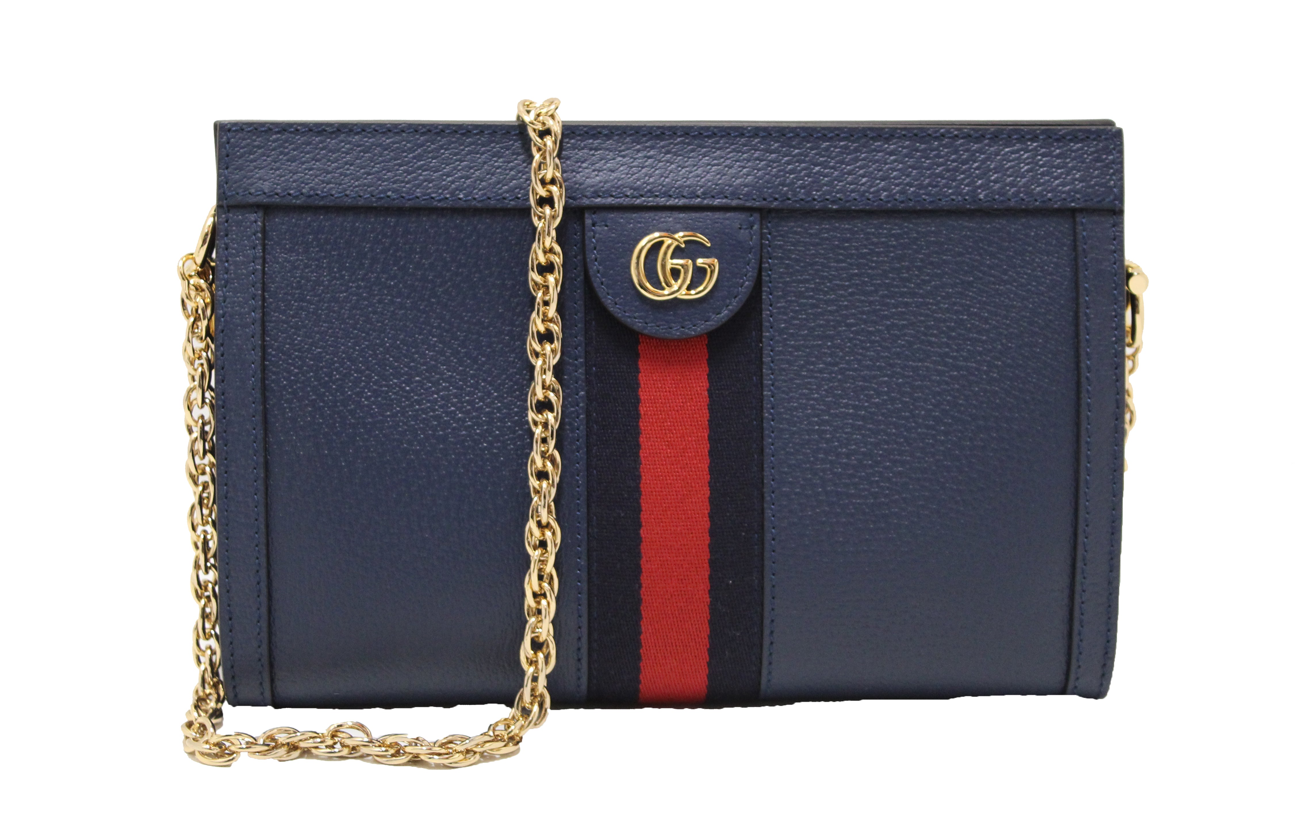 Authentic Gucci Ophidia Blue Leather Small Shoulder Bag