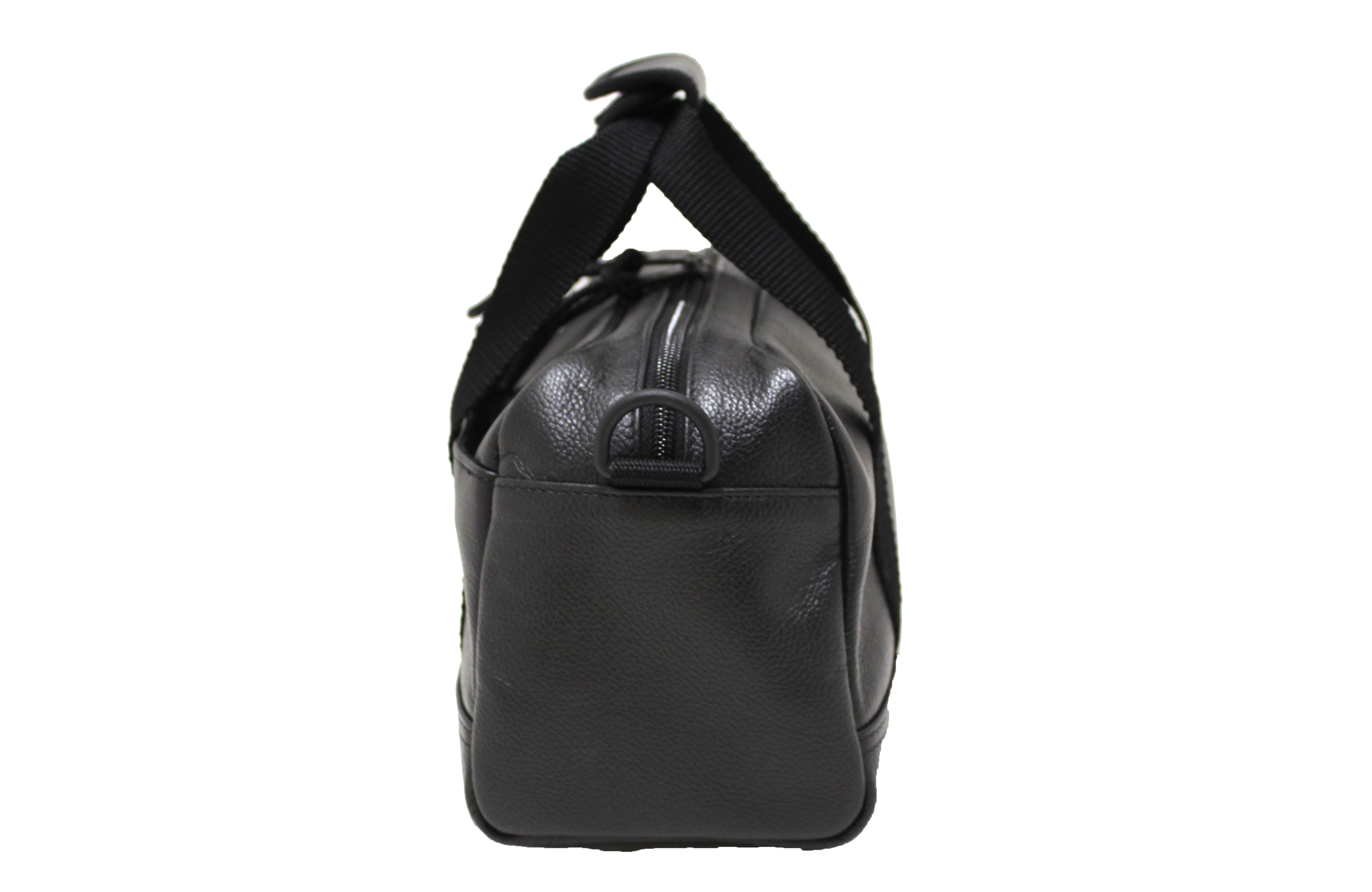 Authentic Balenciaga Black Grained Calfskin Leather Explorer Small Duffle Bag