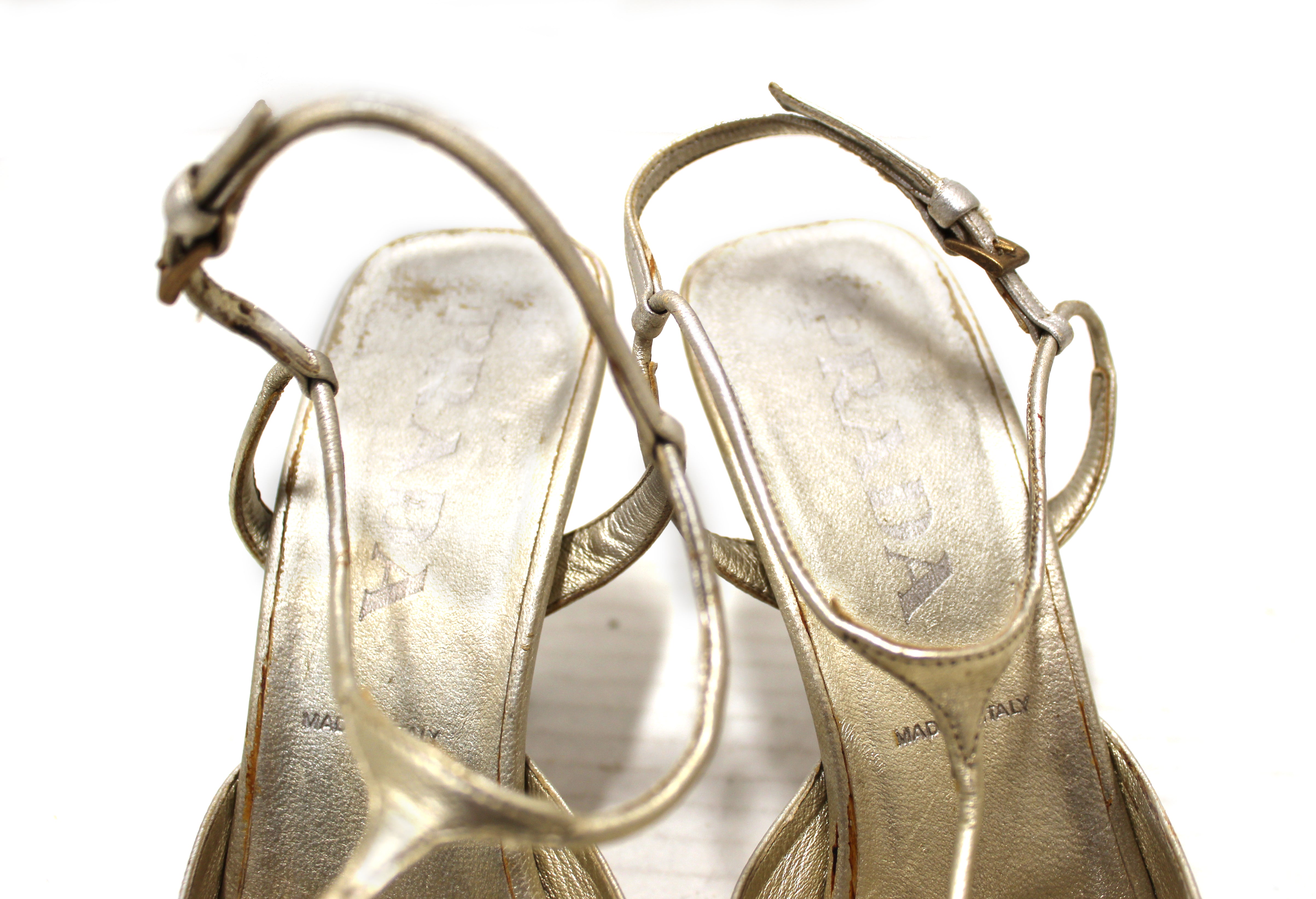Authentic Prada Silver Thin Strap Sandal Heels Size 35.5