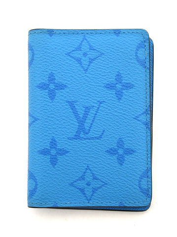 Authentic Louis Vuitton Monogram Aqua Taiga Leather Blue Pocket Organizer Card Holder