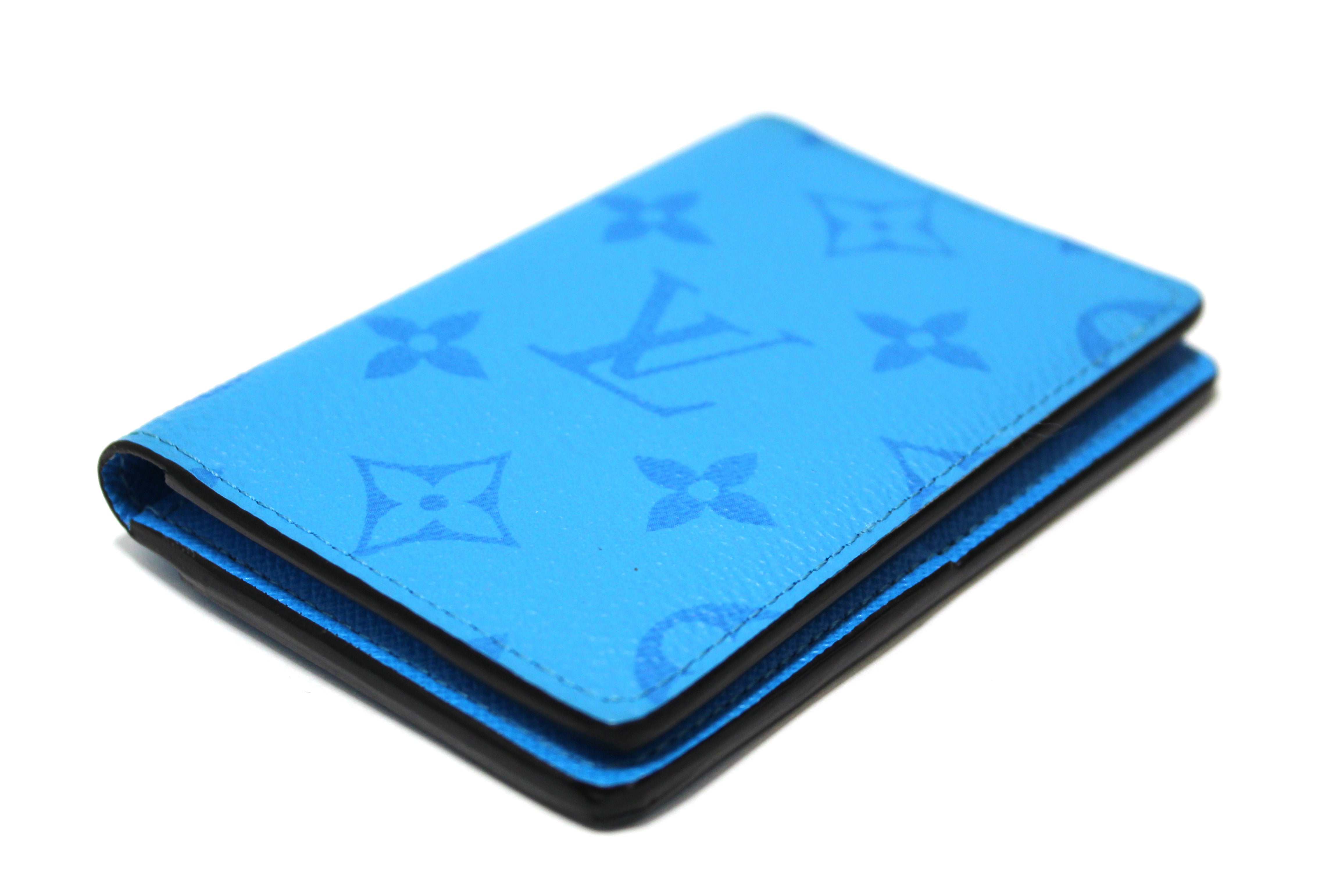 Authentic Louis Vuitton Monogram Aqua Taiga Leather Blue Pocket Organizer Card Holder