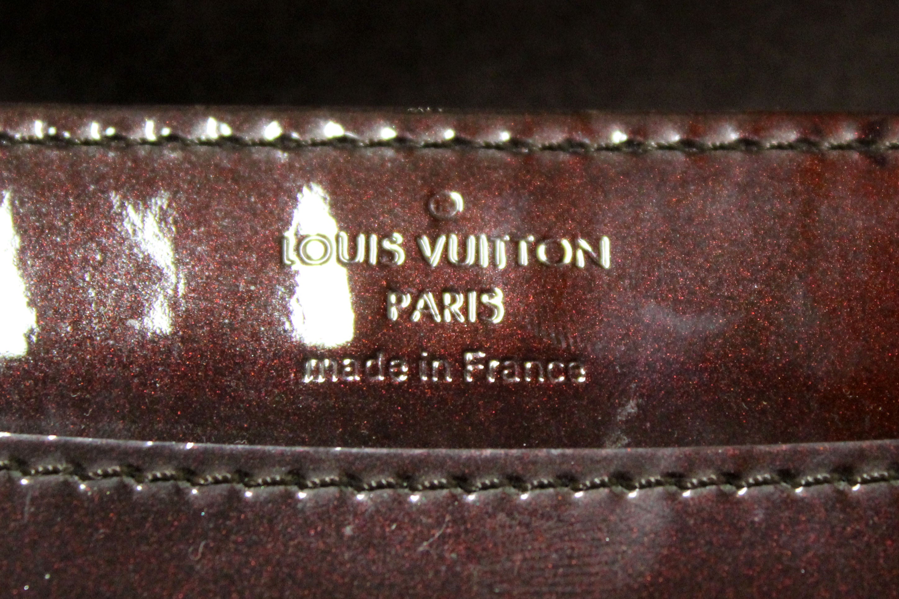 Authentic Louis Vuitton Amarante Vernis Patent Leather Louise Clutch Bag