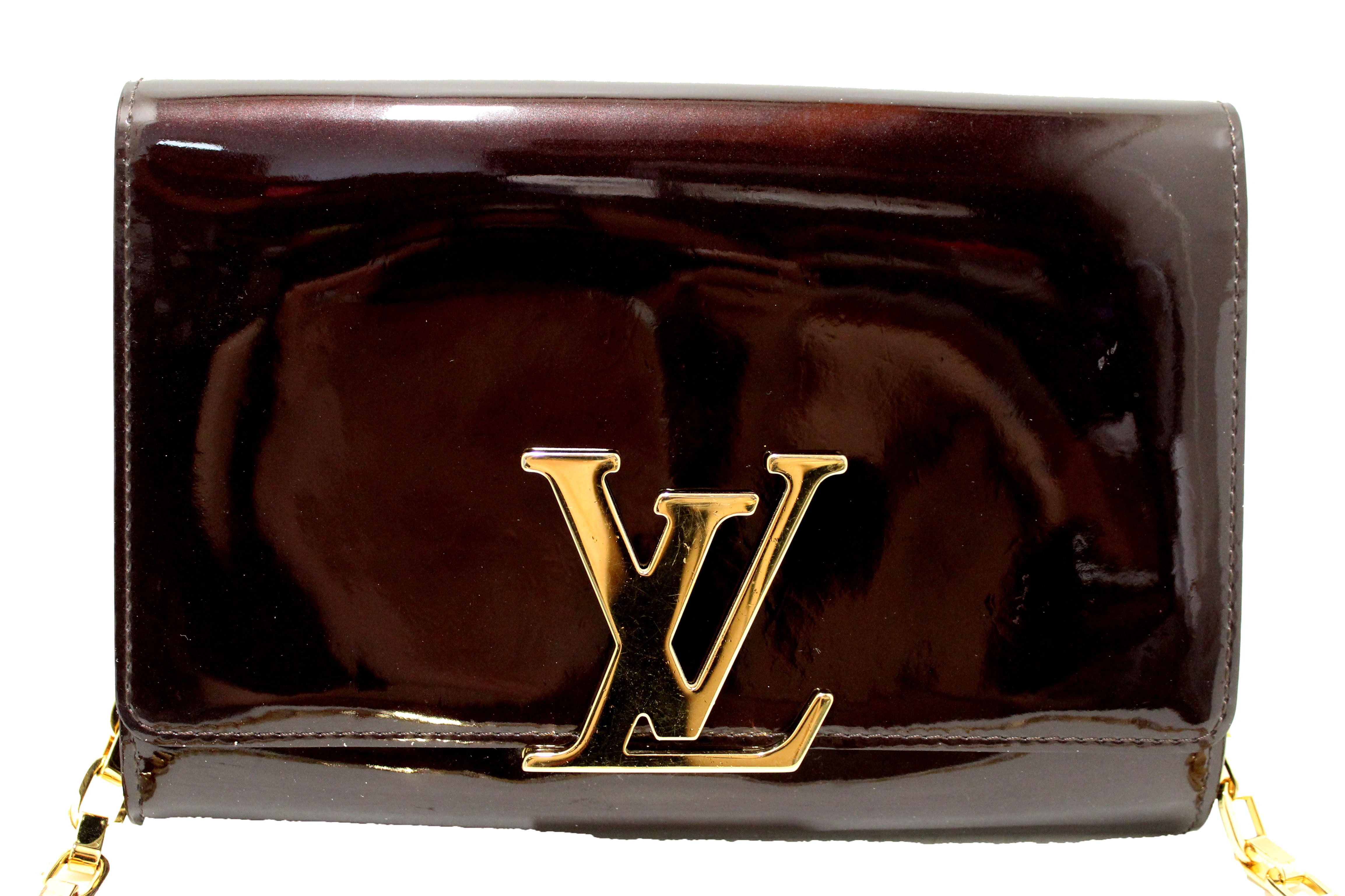 Authentic Louis Vuitton Amarante Vernis Patent Leather Louise Clutch Bag
