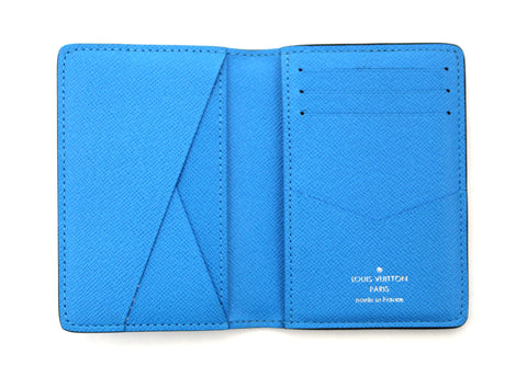 Authentic Louis Vuitton Monogram Aqua Taiga Leather Blue Pocket Organizer Card Holder