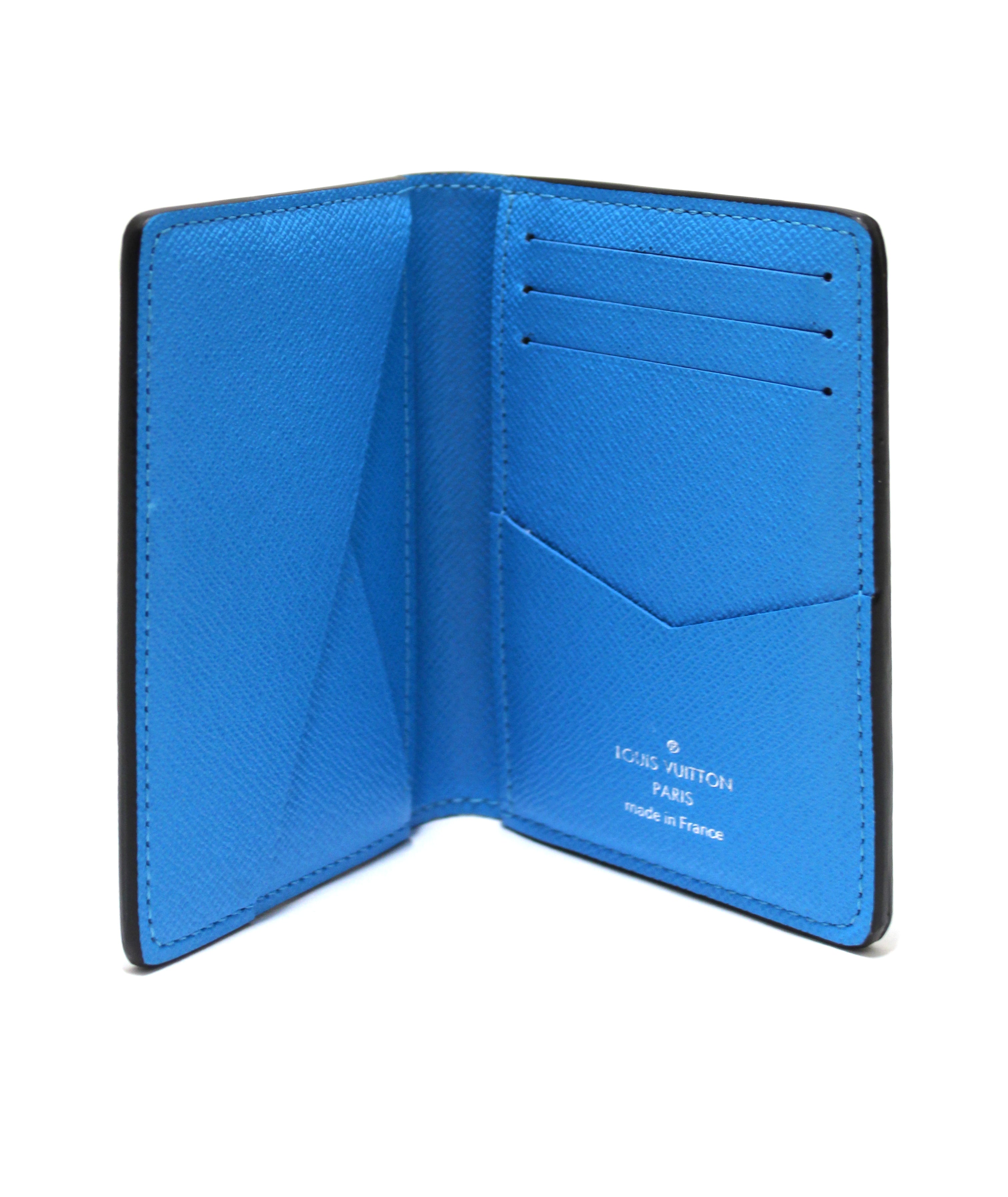 Authentic Louis Vuitton Monogram Aqua Taiga Leather Blue Pocket Organizer Card Holder
