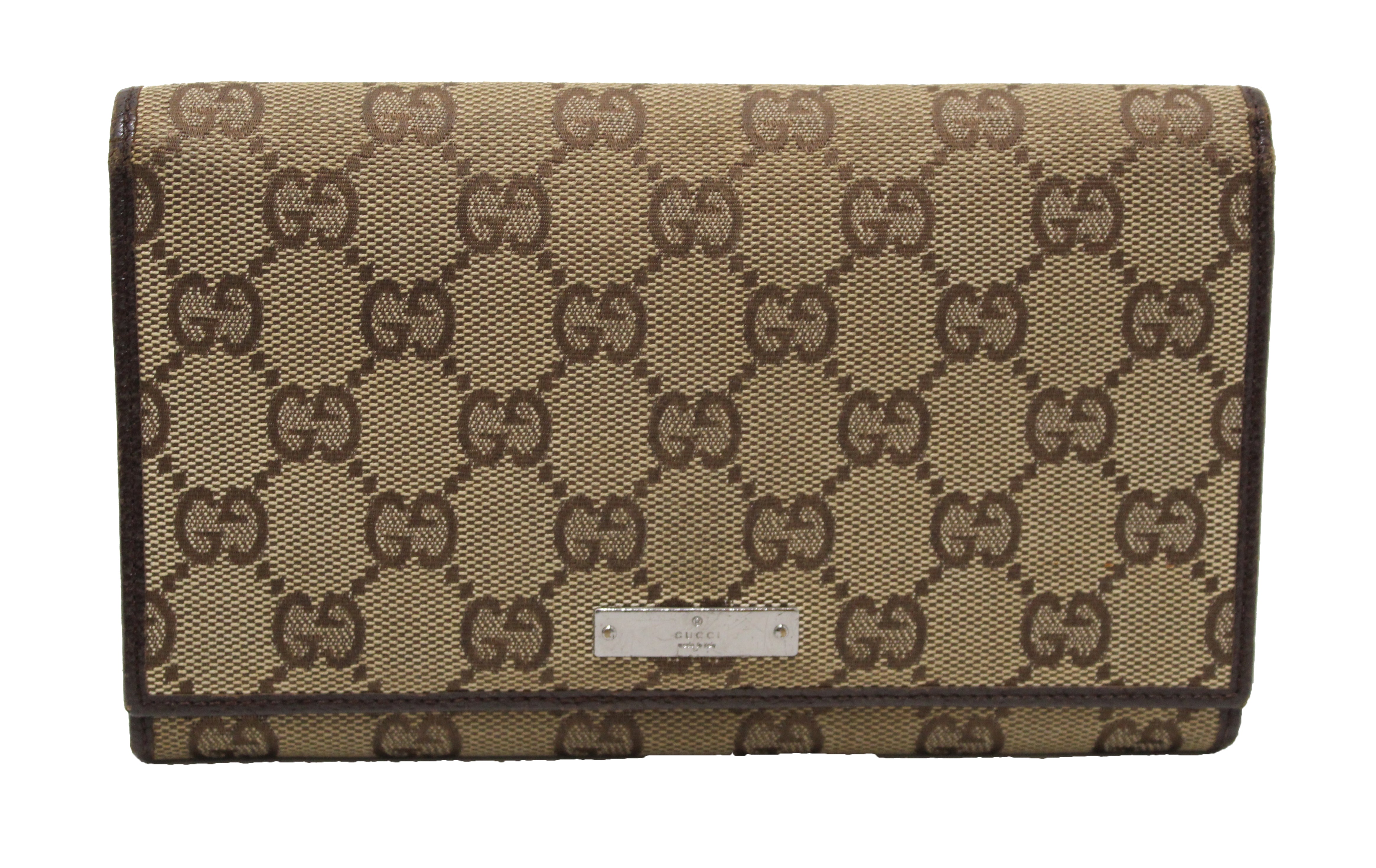 Authentic Gucci Brown GG Fabric Long Wallet