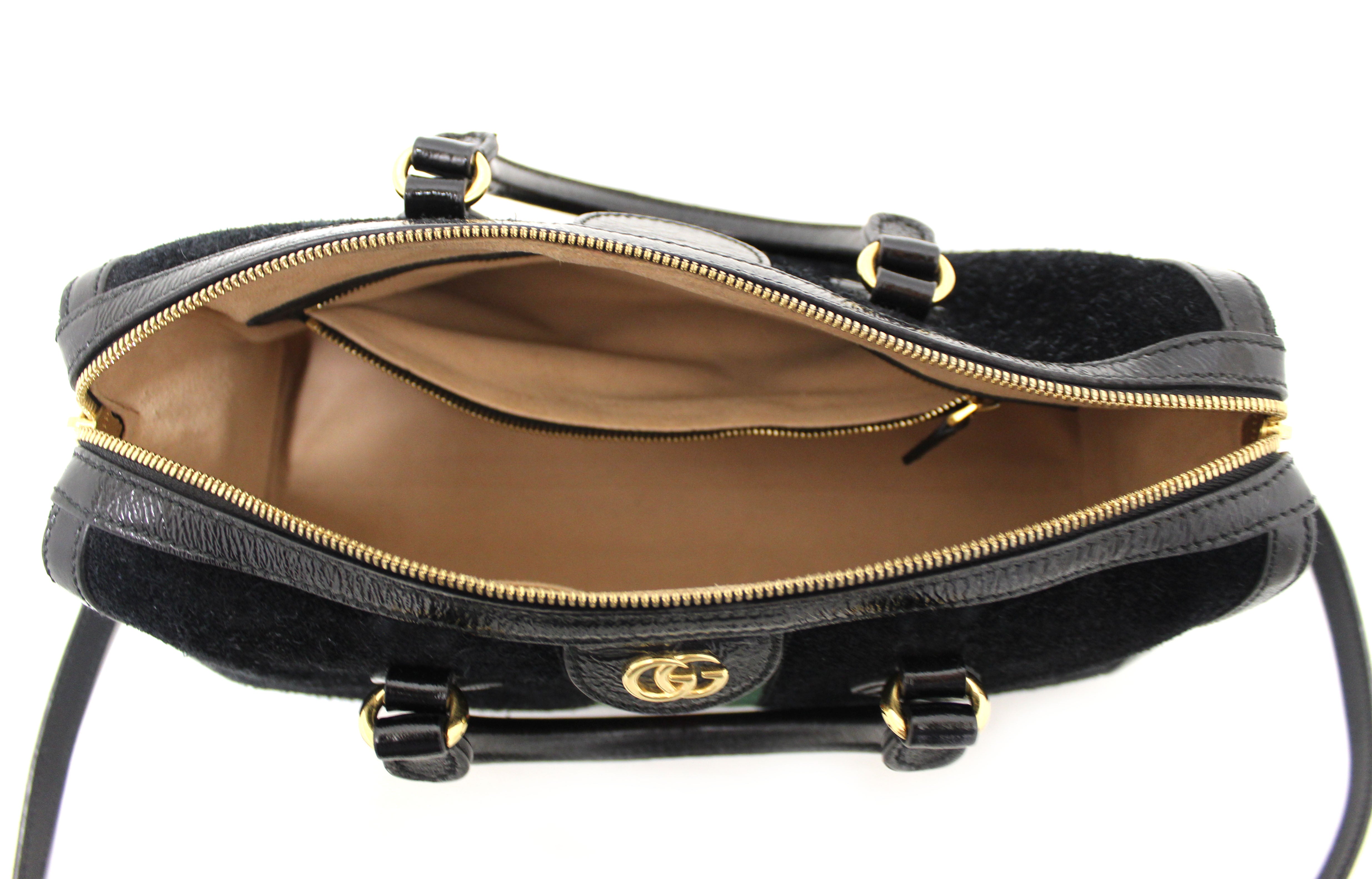 Authentic Gucci Black Suede/Patent Leather Medium Ophidia Boston