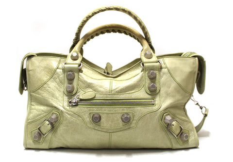 Authentic Balenciaga Lime Green Lambskin Leather Giant City Hand/Shoulder Bag