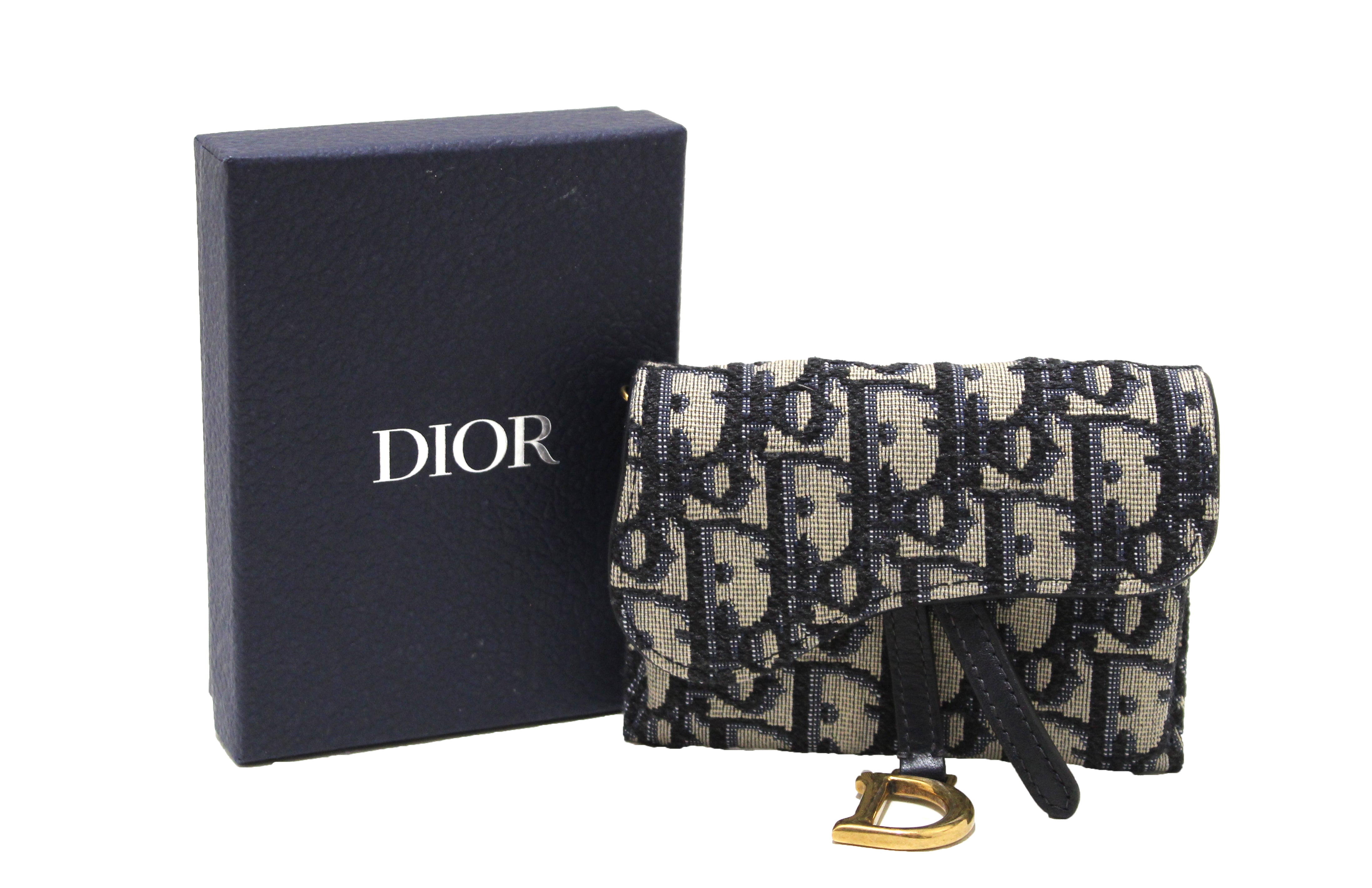 Dior Oblique Nano Saddle Chain Pouch Shoulder Bag Blue Canvas