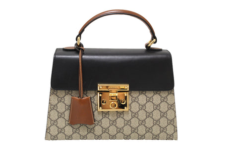 Authentic Gucci GG Supreme Monogram Small Padlock Top Handle Bag