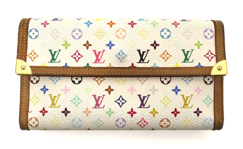 Authentic Louis Vuitton White Multicolor Canvas Tri-Fold PTI Wallet