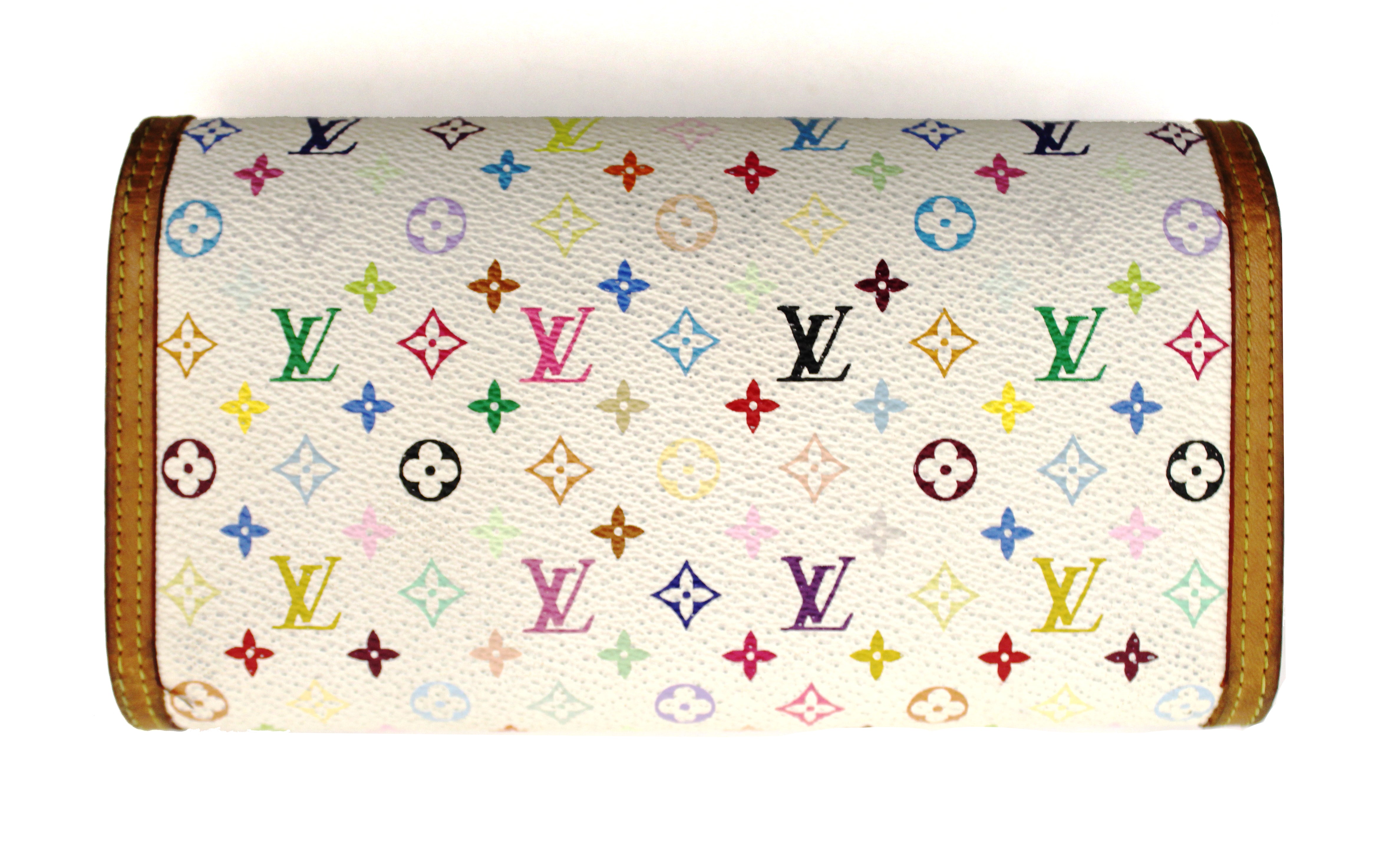 Authentic Louis Vuitton White Multicolor Canvas Tri-Fold PTI Wallet