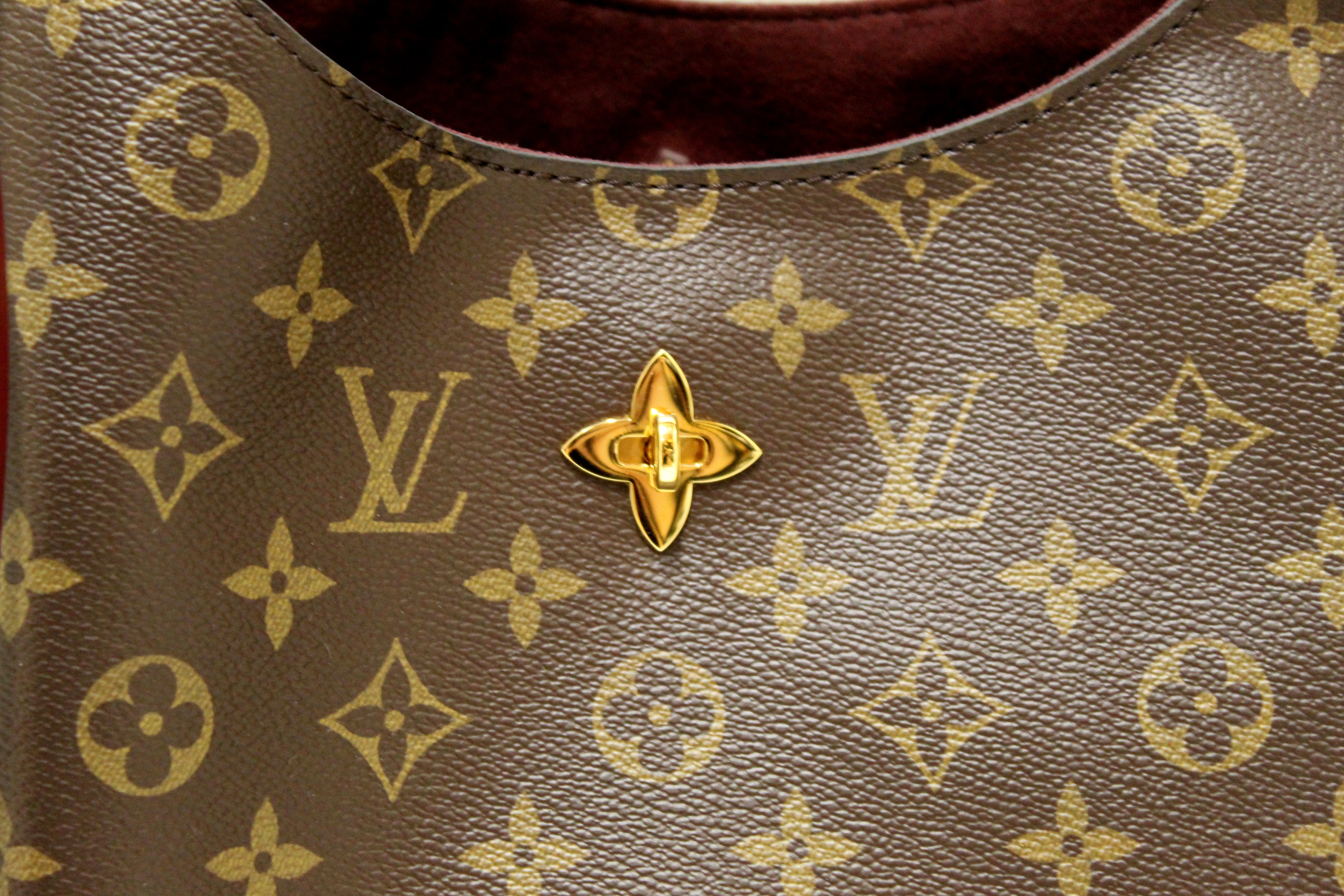 Authentic Louis Vuitton Classic Monogram with Burgundy Leather Flower –  Paris Station Shop
