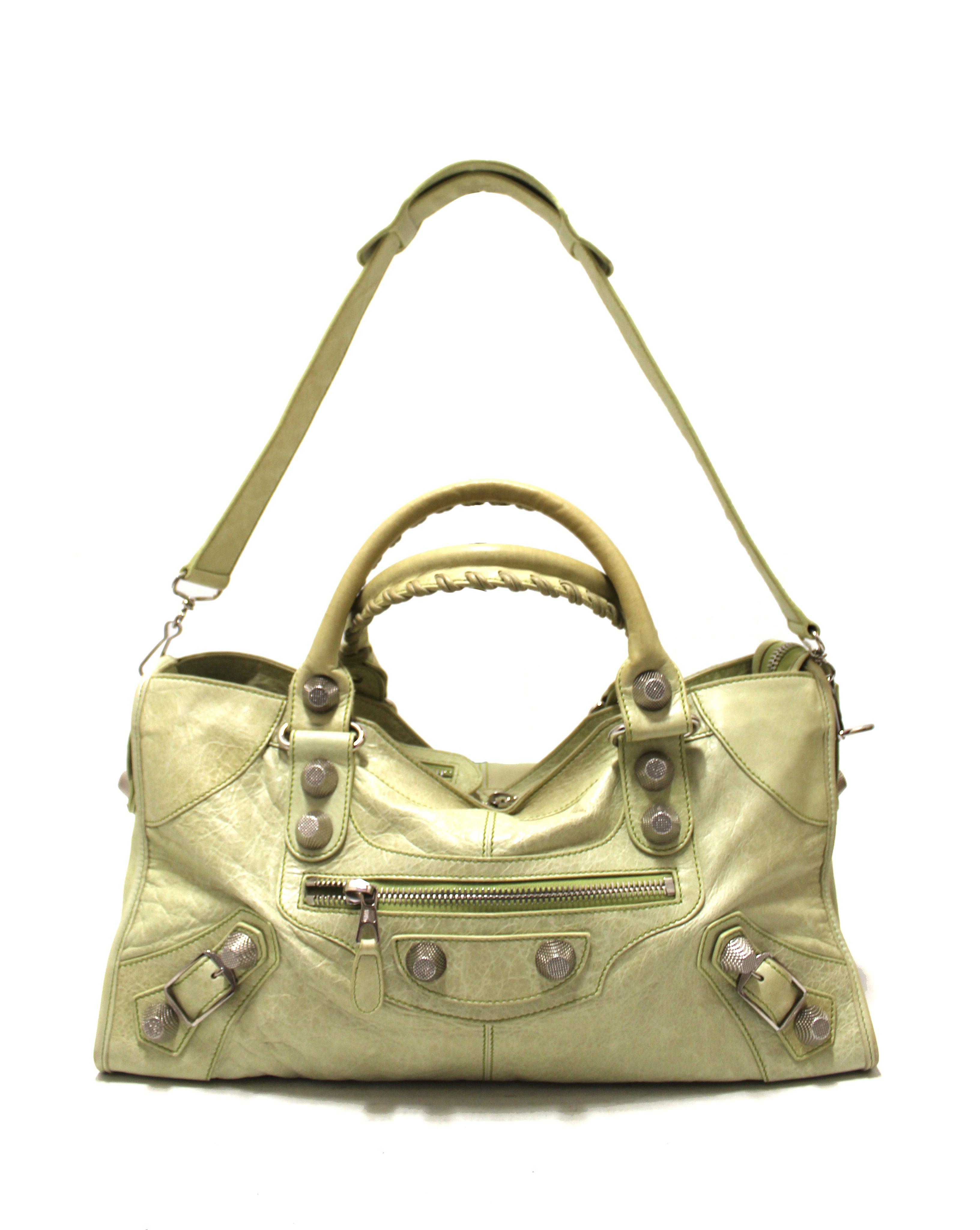 Authentic Balenciaga Lime Green Lambskin Leather Giant City Hand/Shoulder Bag
